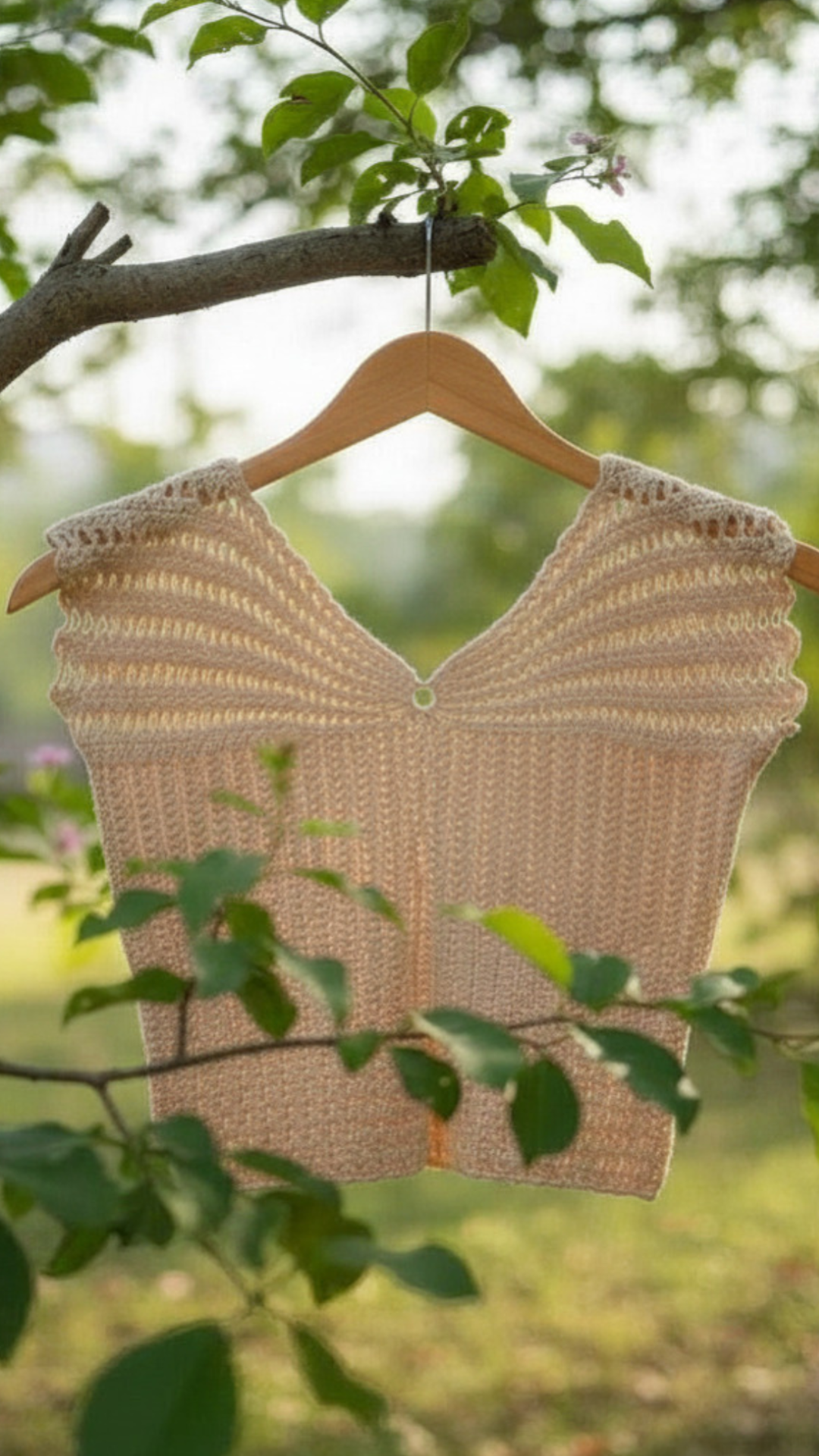 Hand Knitted Crochet Butterfly Top - Peach