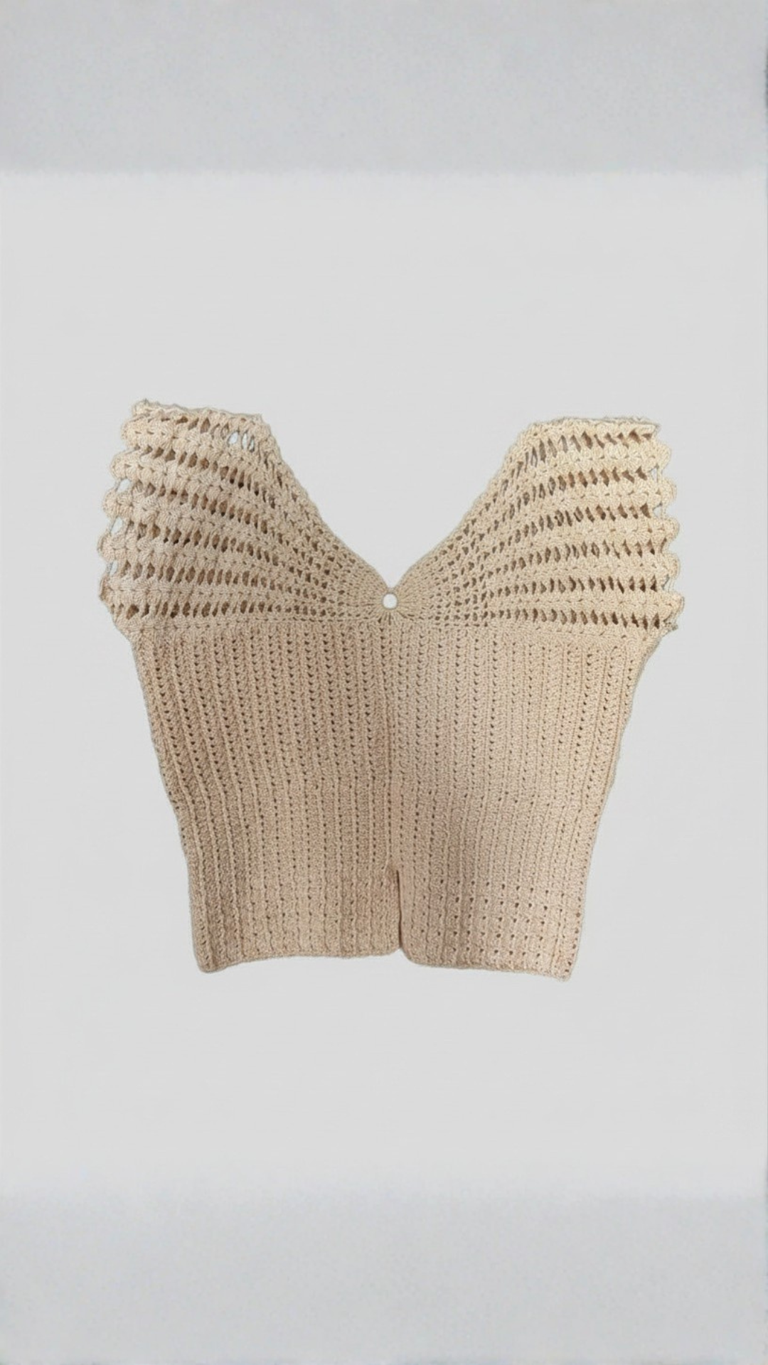 Hand Knitted Crochet Butterfly Top - Peach
