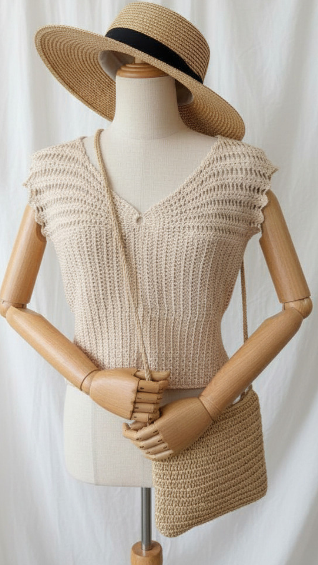 Hand Knitted Crochet Butterfly Top - Peach