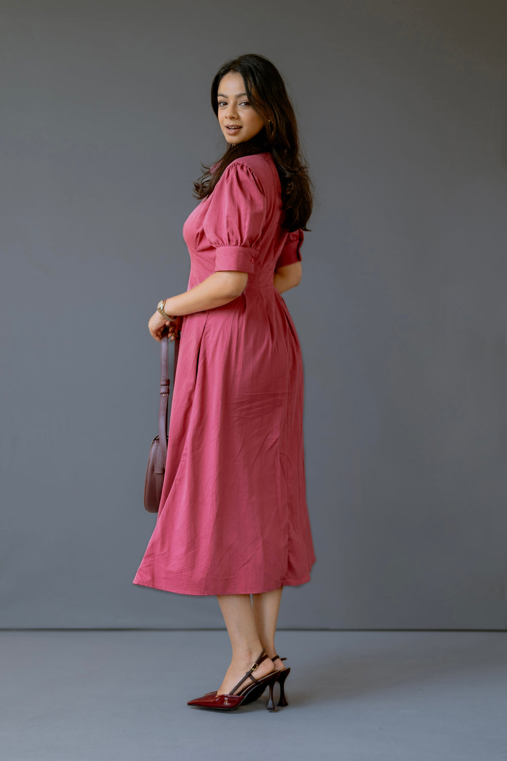 Button-Front Cotton Midi with Cinch Waist