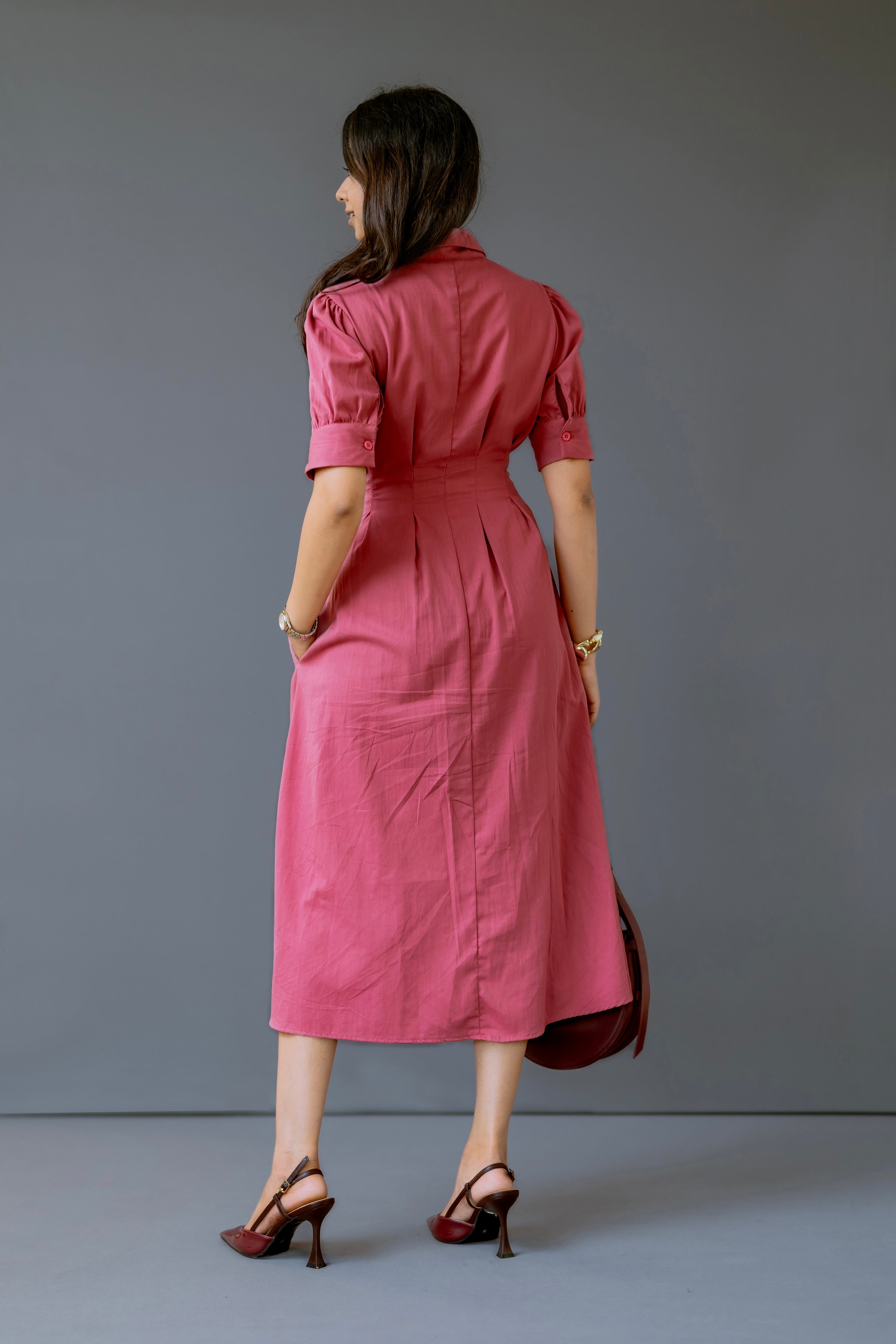 Button-Front Cotton Midi with Cinch Waist
