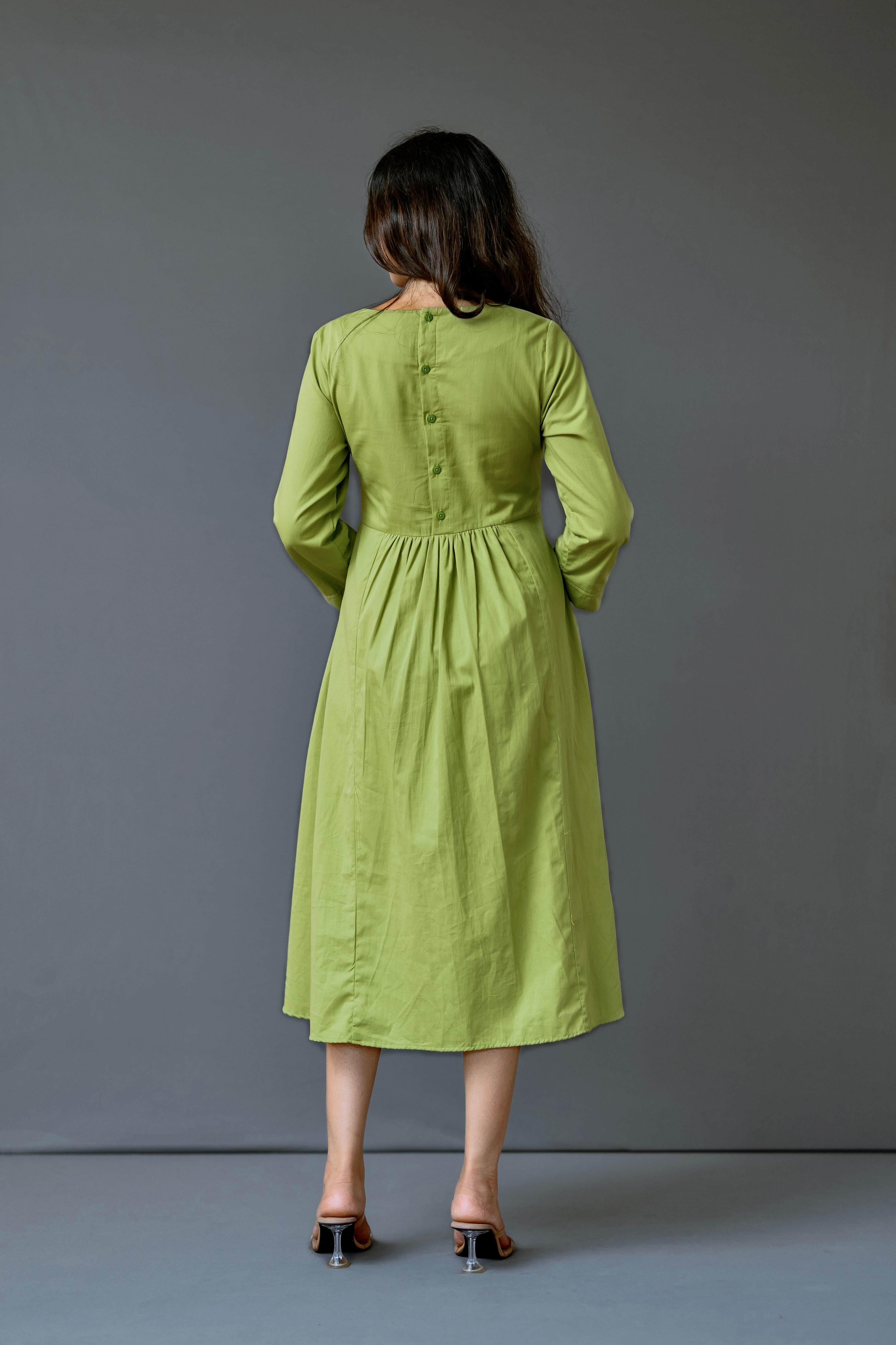 V-Neck Empire Waist Midi Dress in Organic Cotton