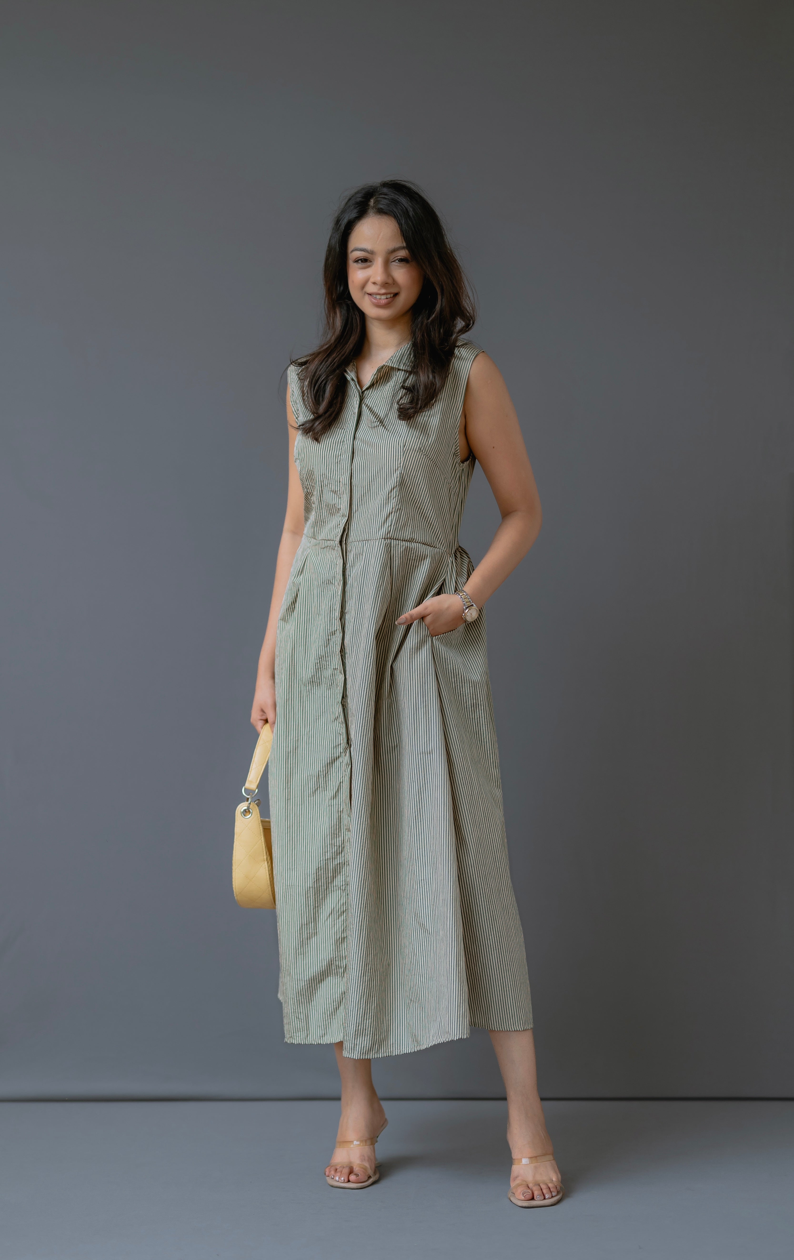 Sleeveless  Striped Midi Dress