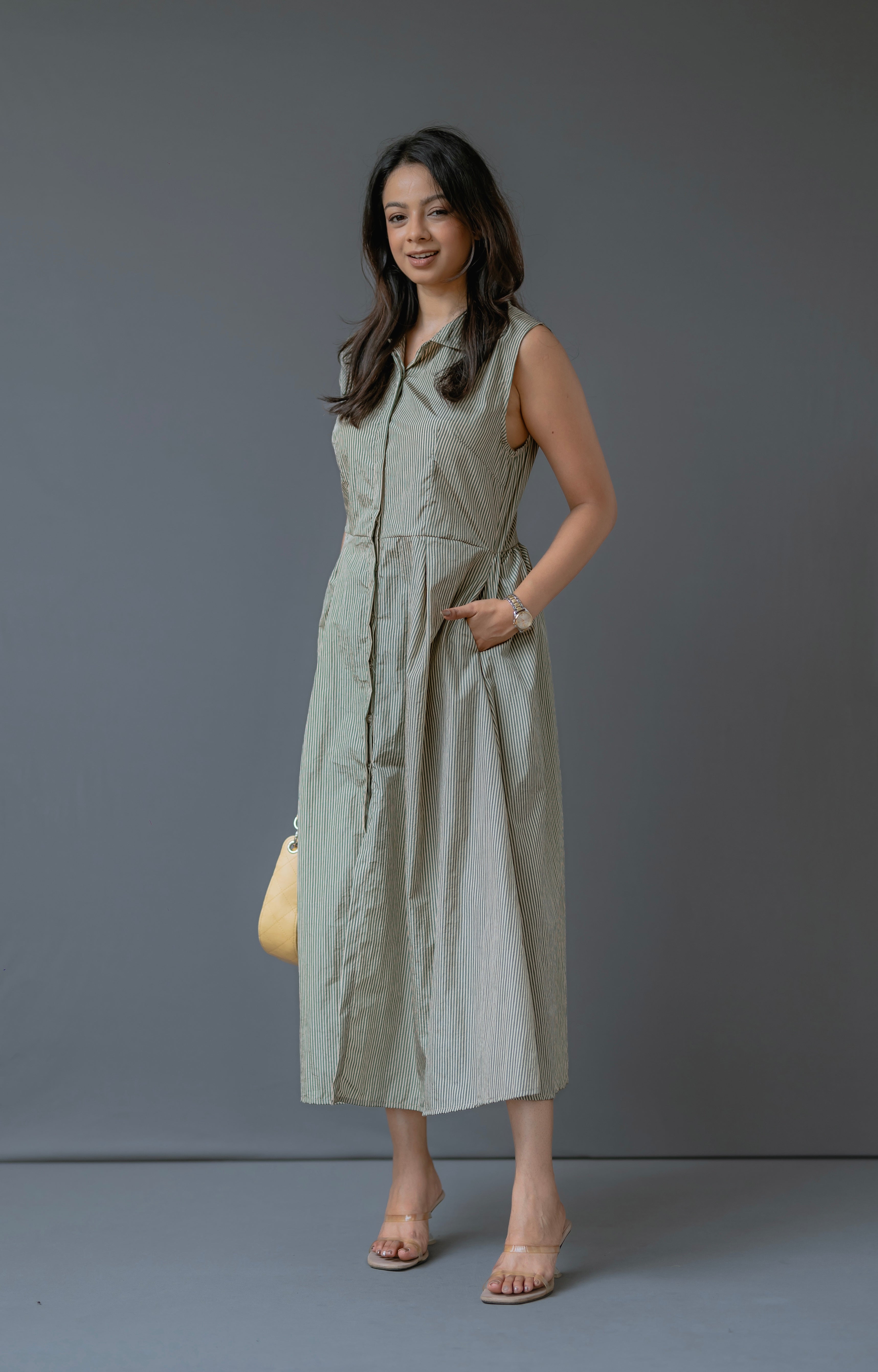 Sleeveless  Striped Midi Dress