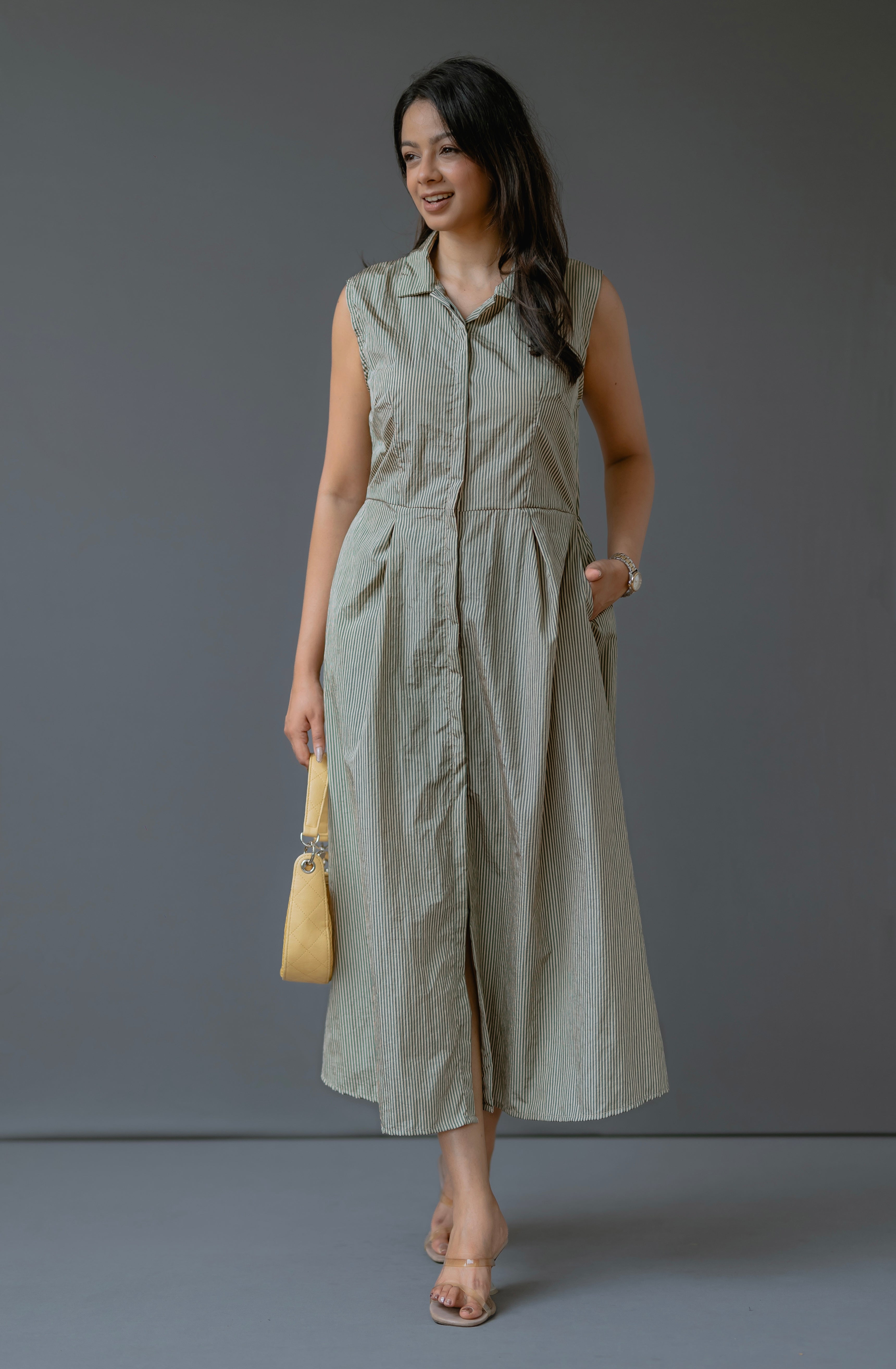 Sleeveless  Striped Midi Dress