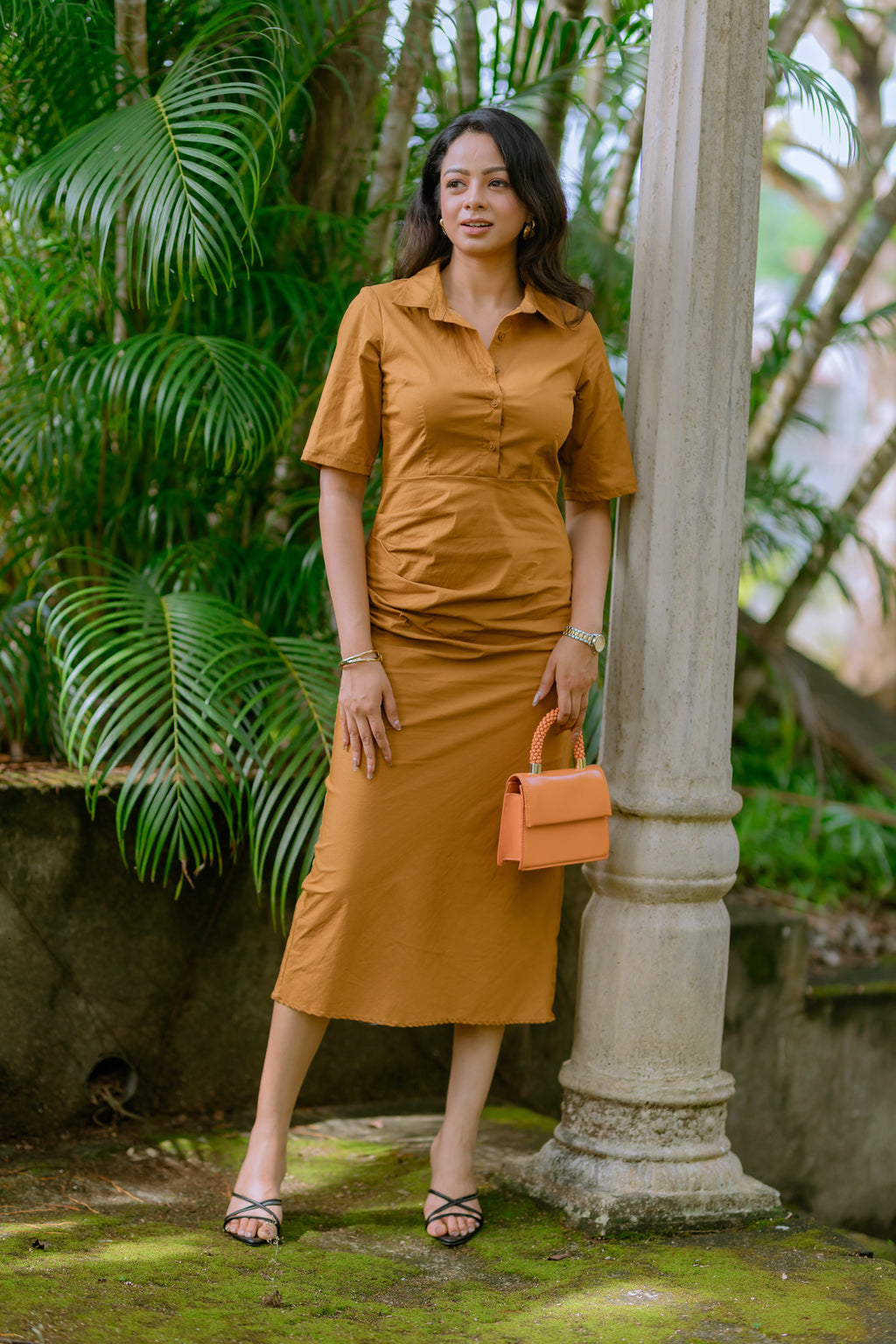 The Sienna Ruched Midi Shirt Dress