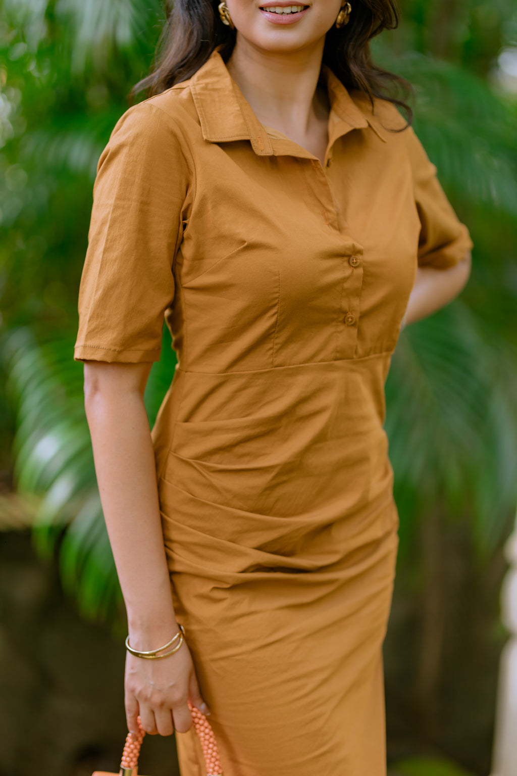 The Sienna Ruched Midi Shirt Dress