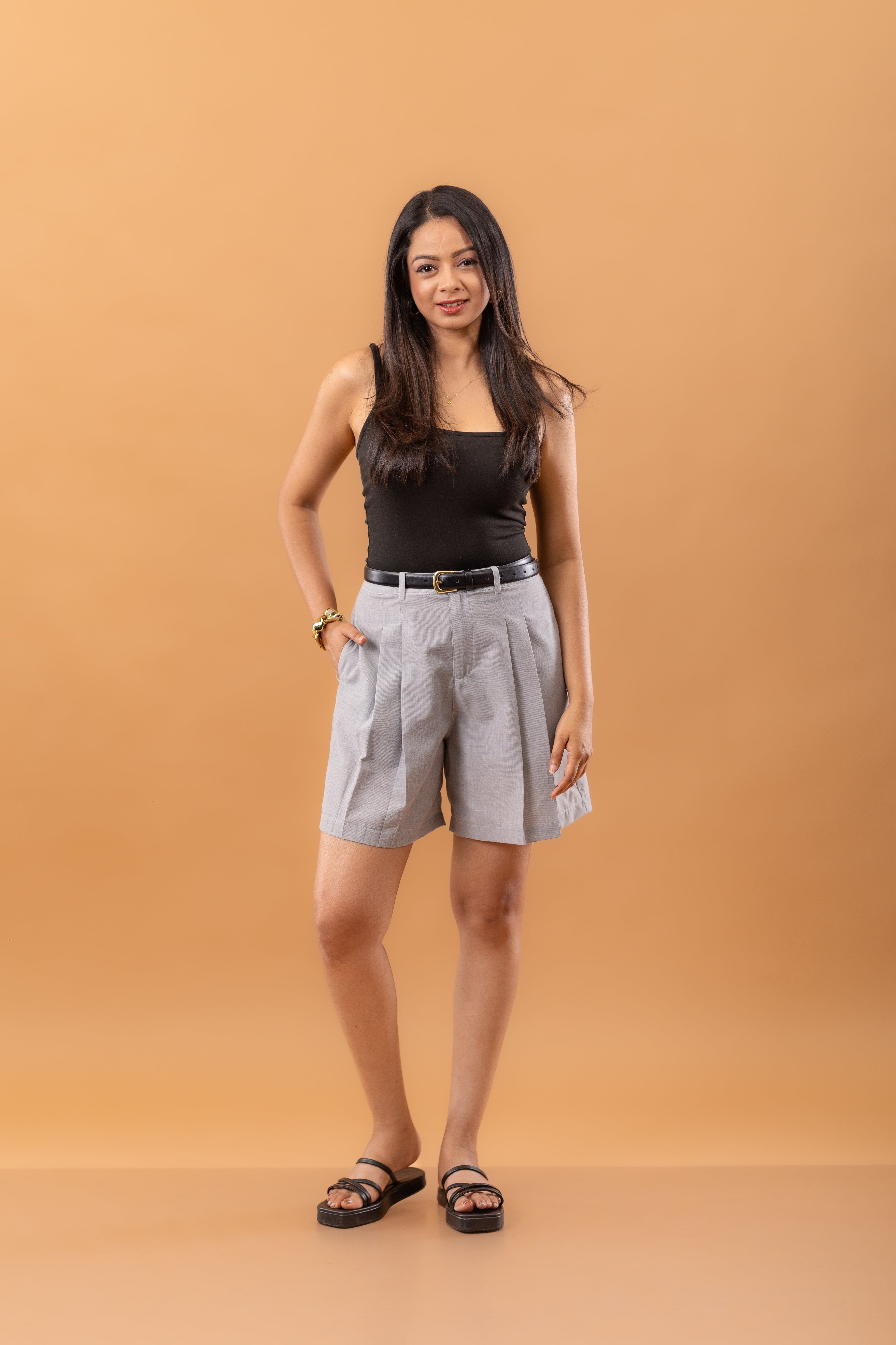 Fine Cotton Wide-Leg Pleated Shorts