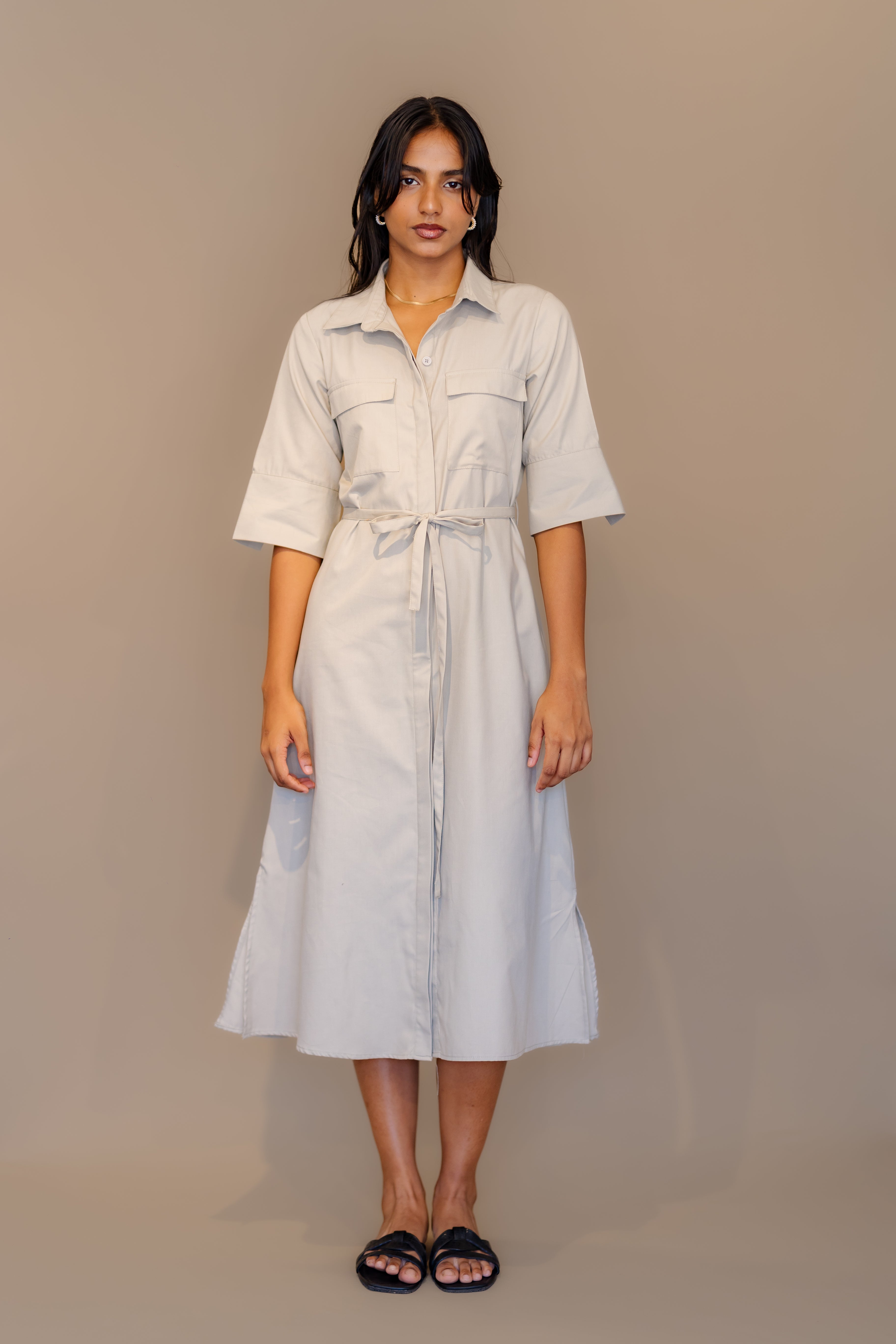 Pocket Detailed Button Down Dress