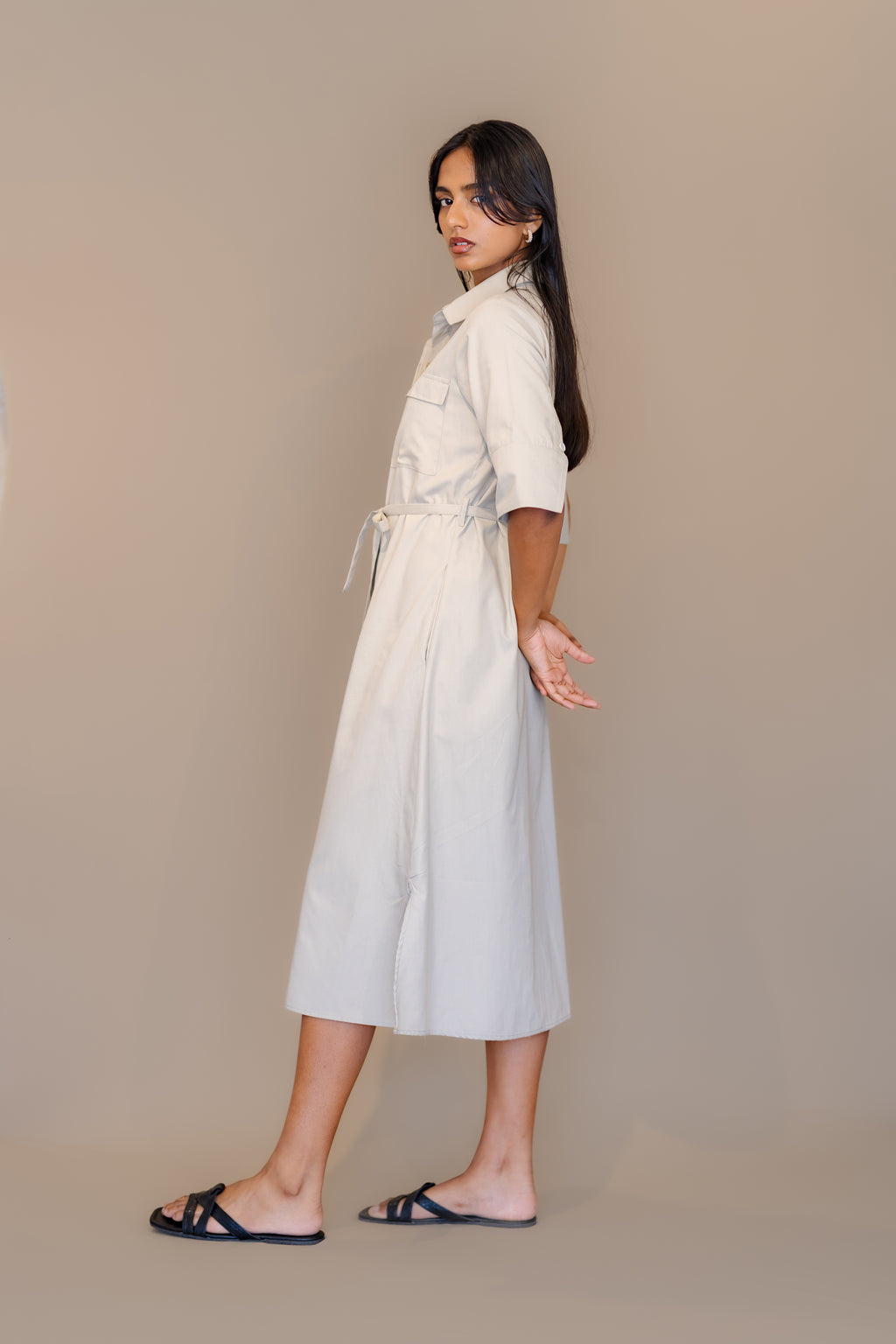 Pocket Detailed Button Down Dress
