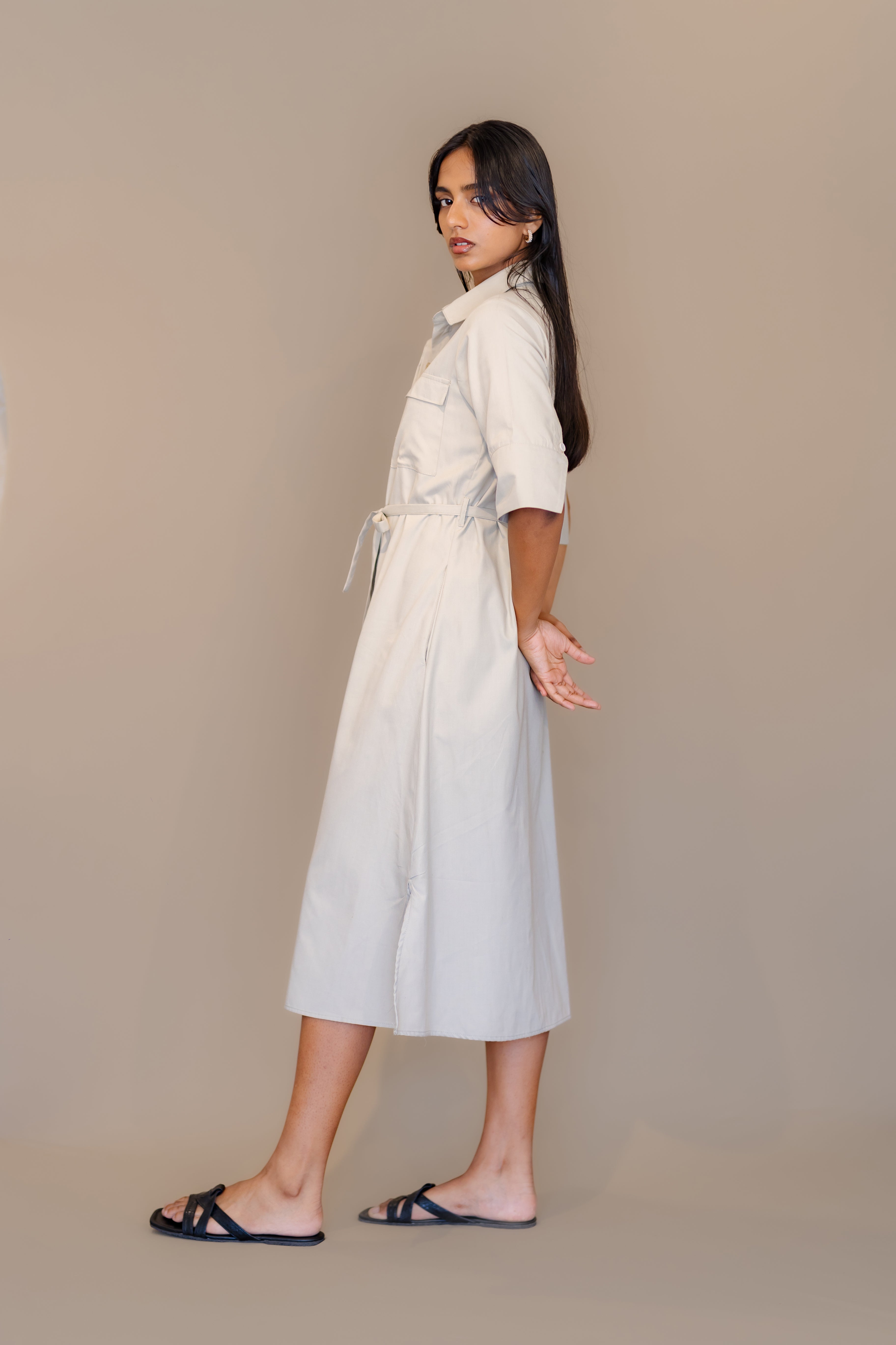 Pocket Detailed Button Down Dress