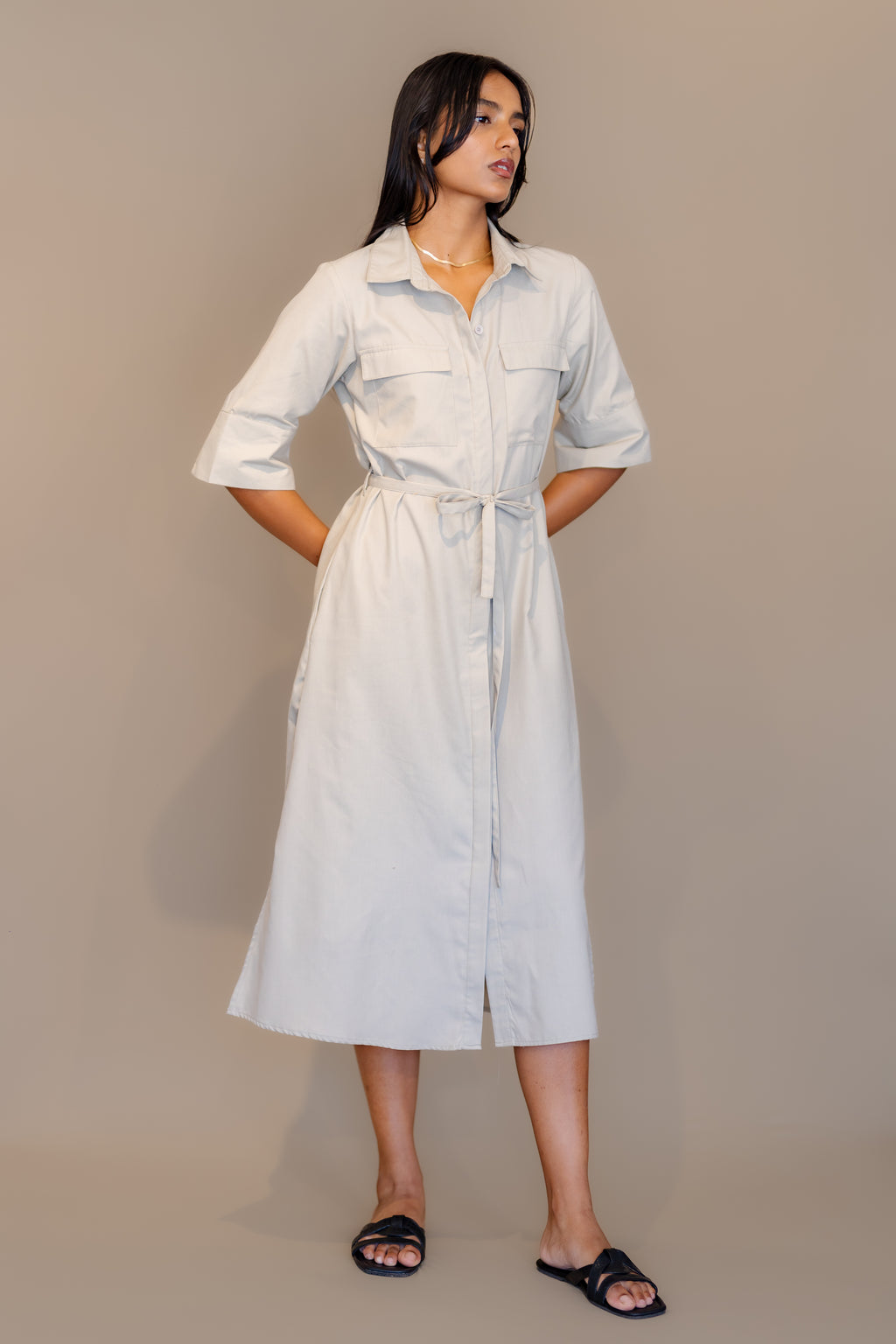 Pocket Detailed Button Down Dress