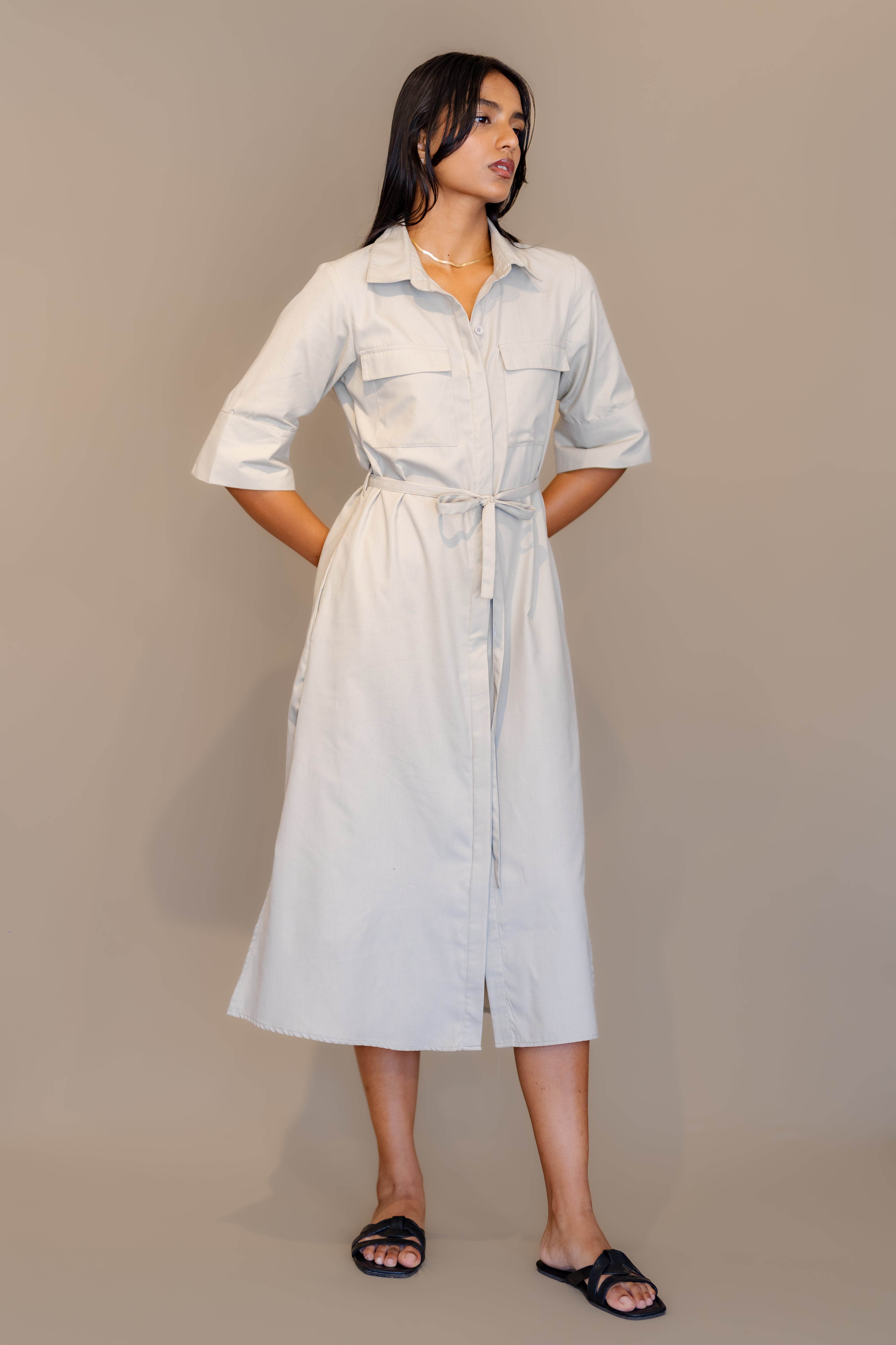 Pocket Detailed Button Down Dress