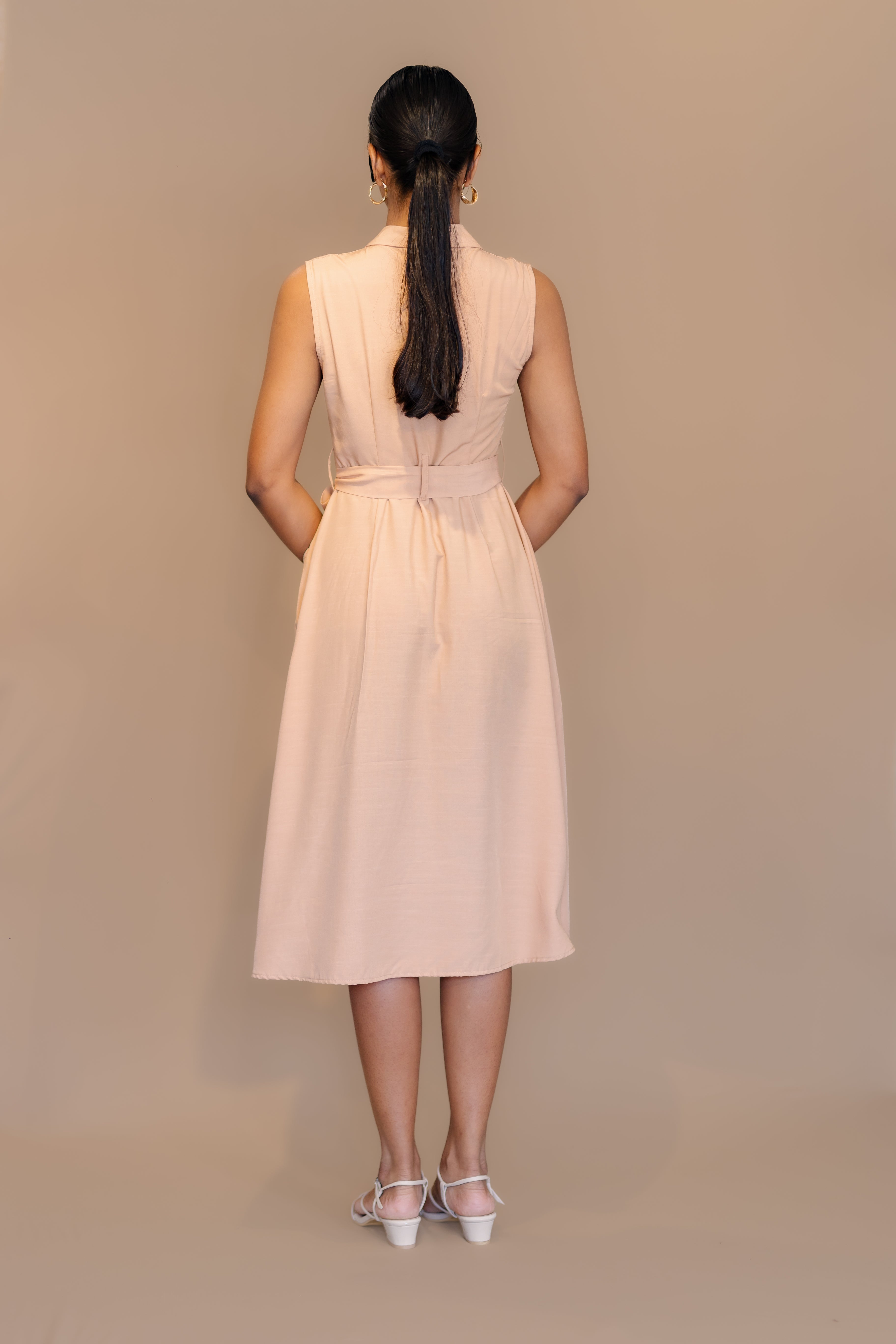 Lapel collar Belted Dress