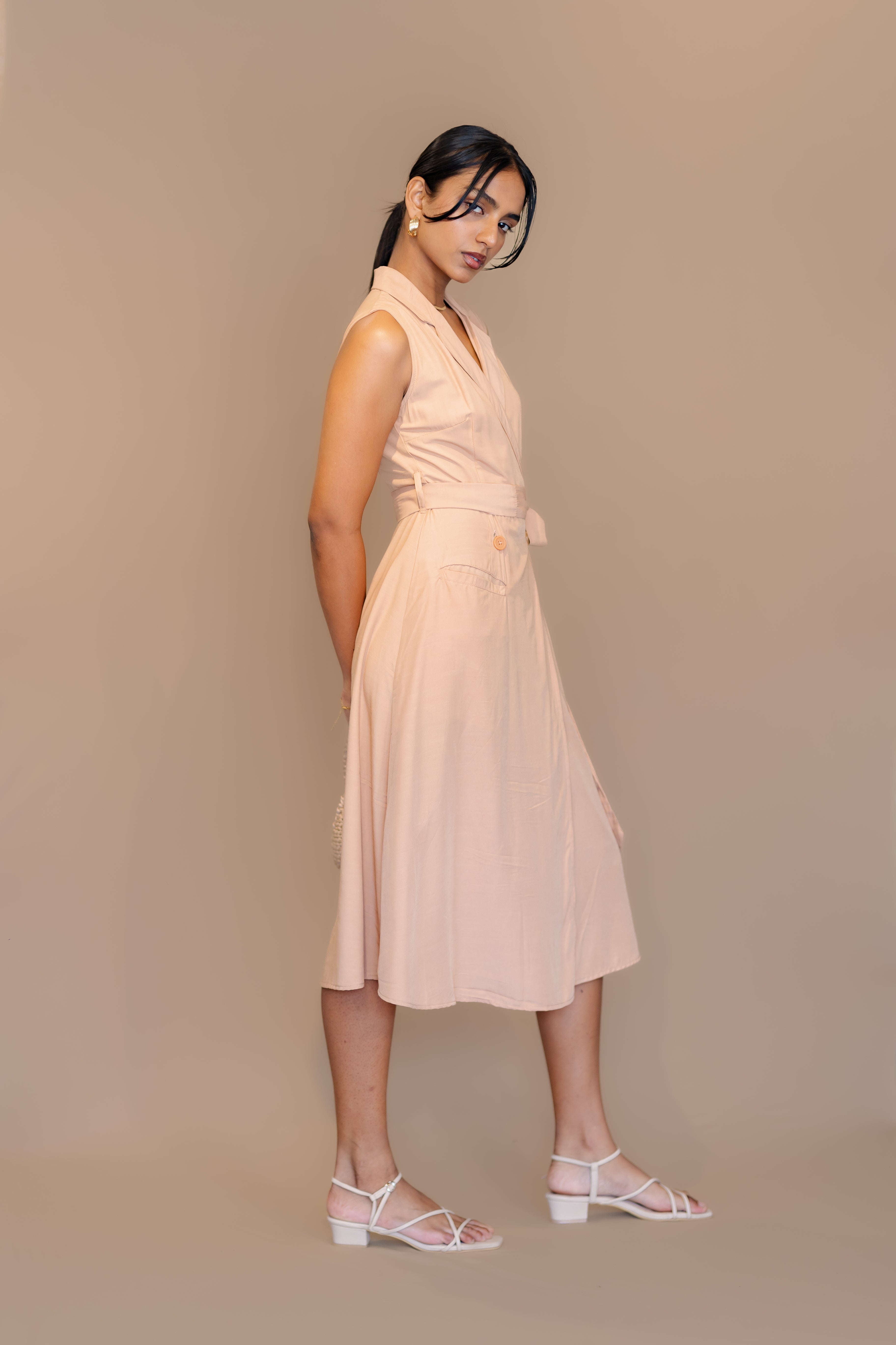Lapel collar Belted Dress