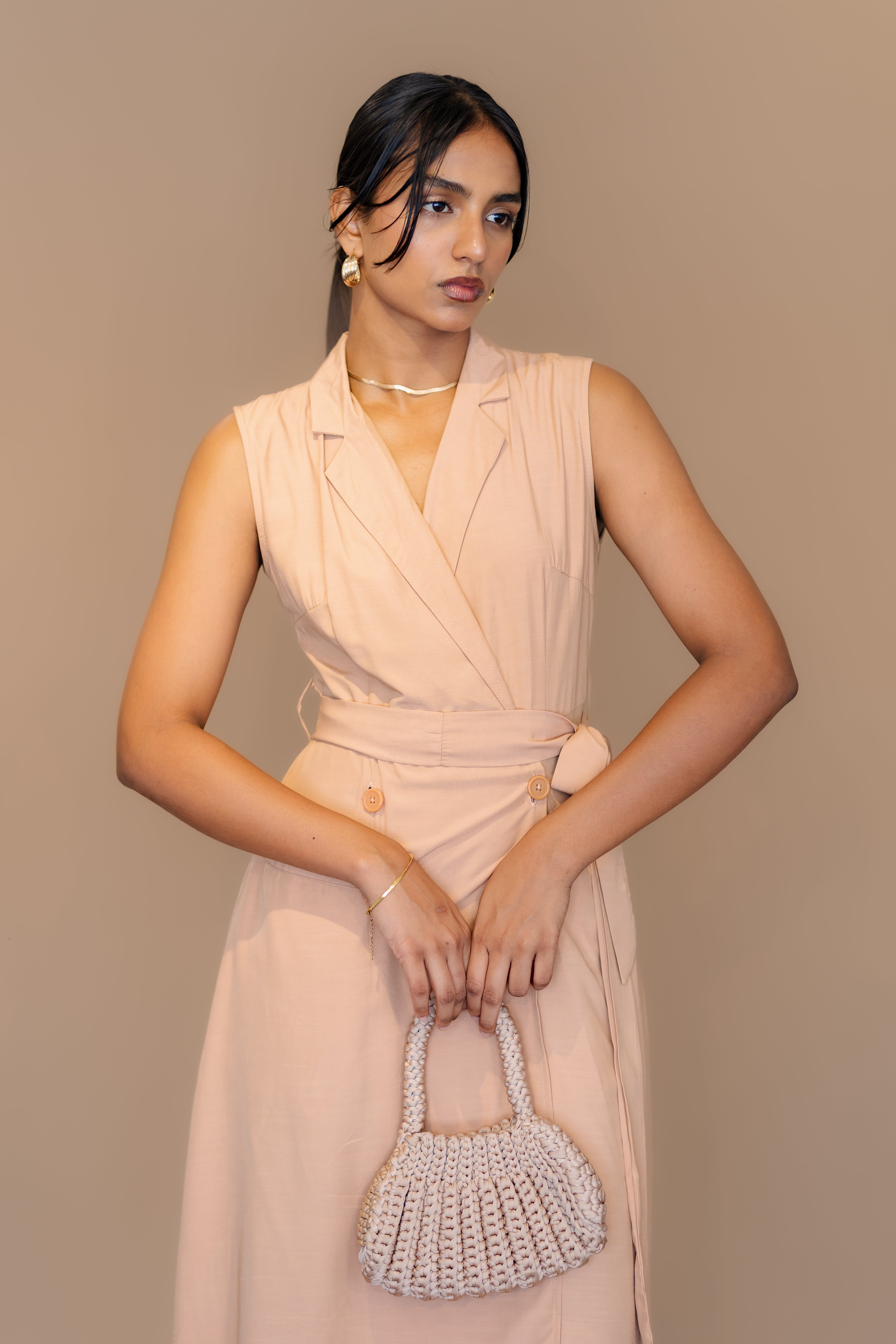 Lapel collar Belted Dress