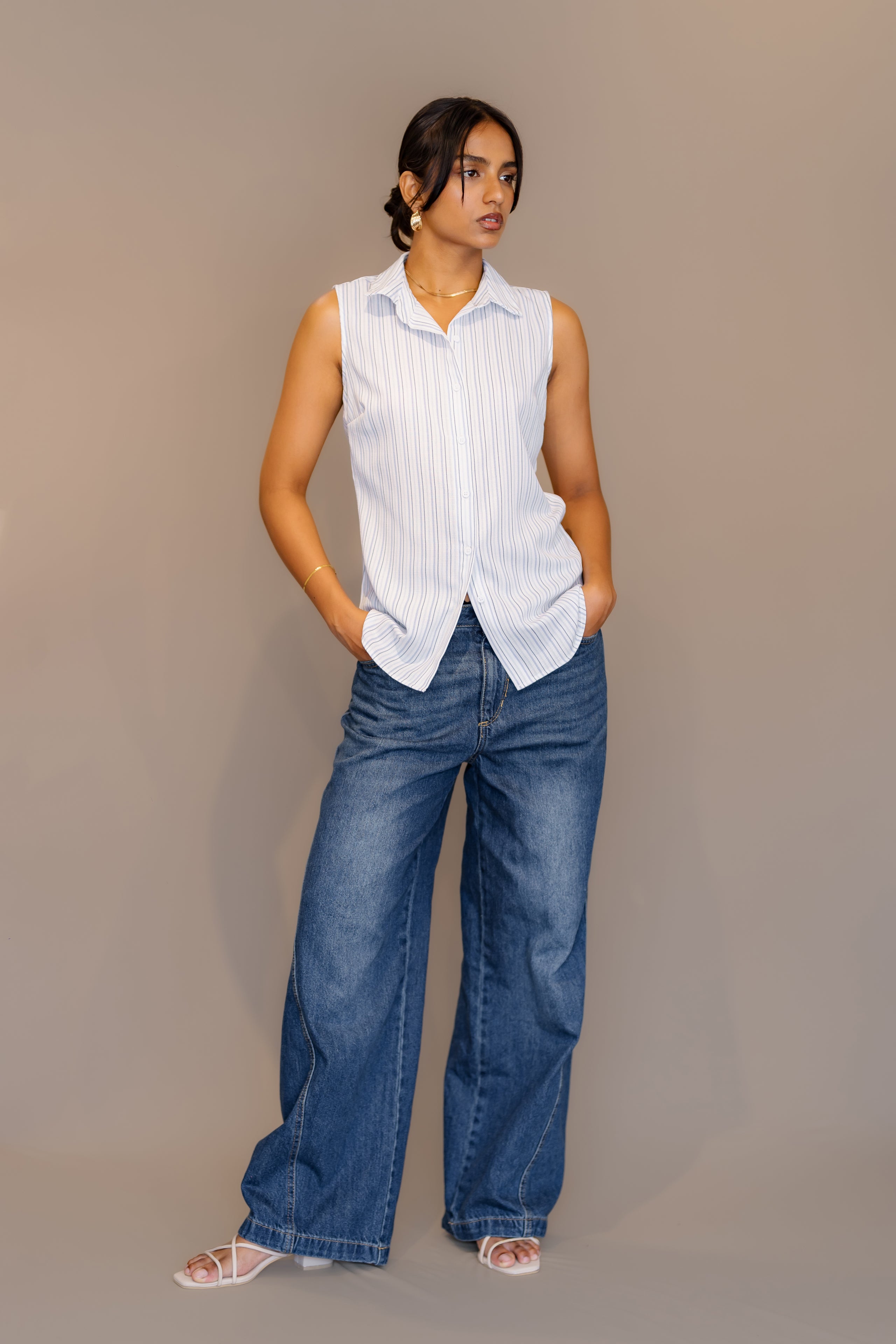 Sleeveless Button Down Shirt