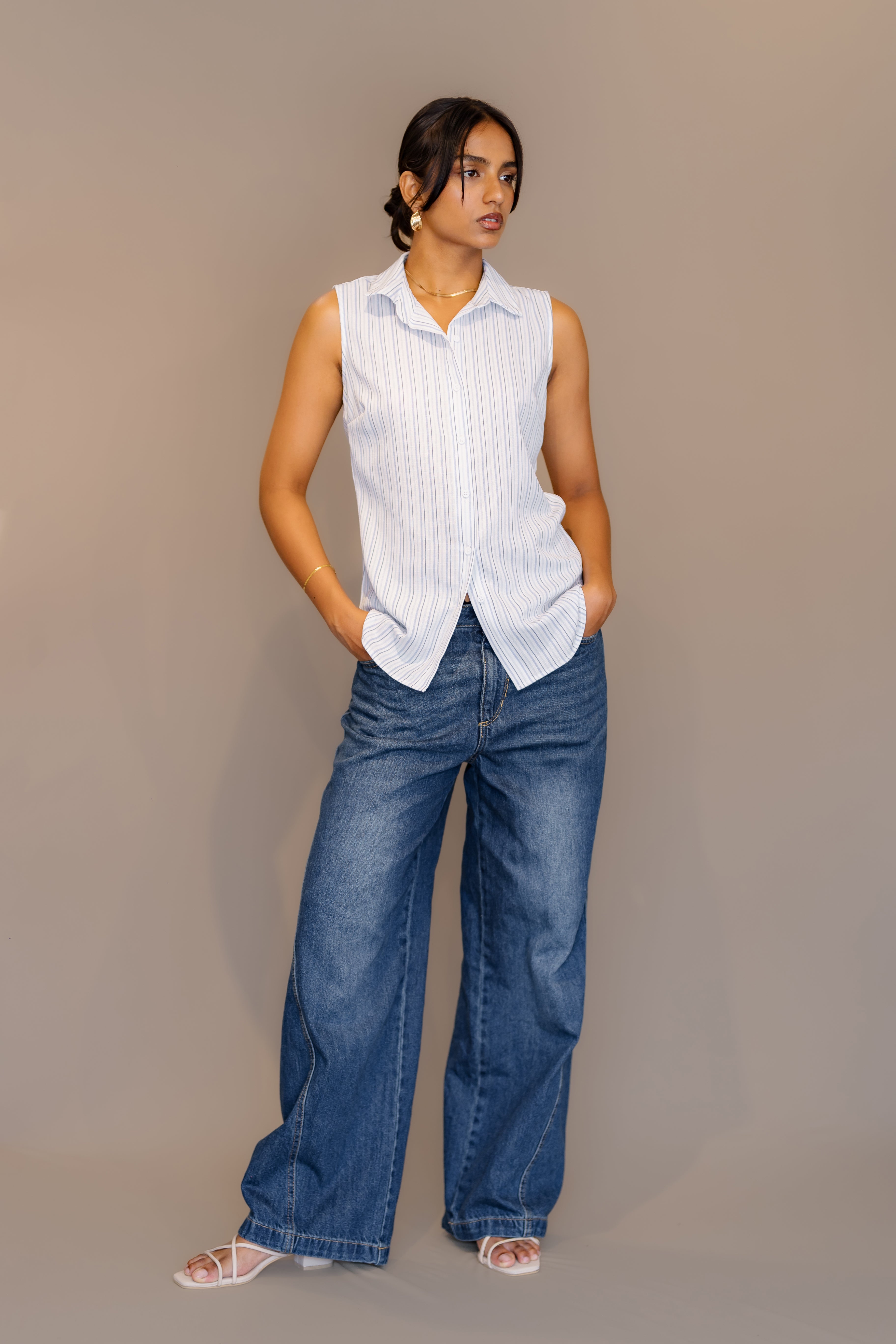 Sleeveless Button Down Shirt