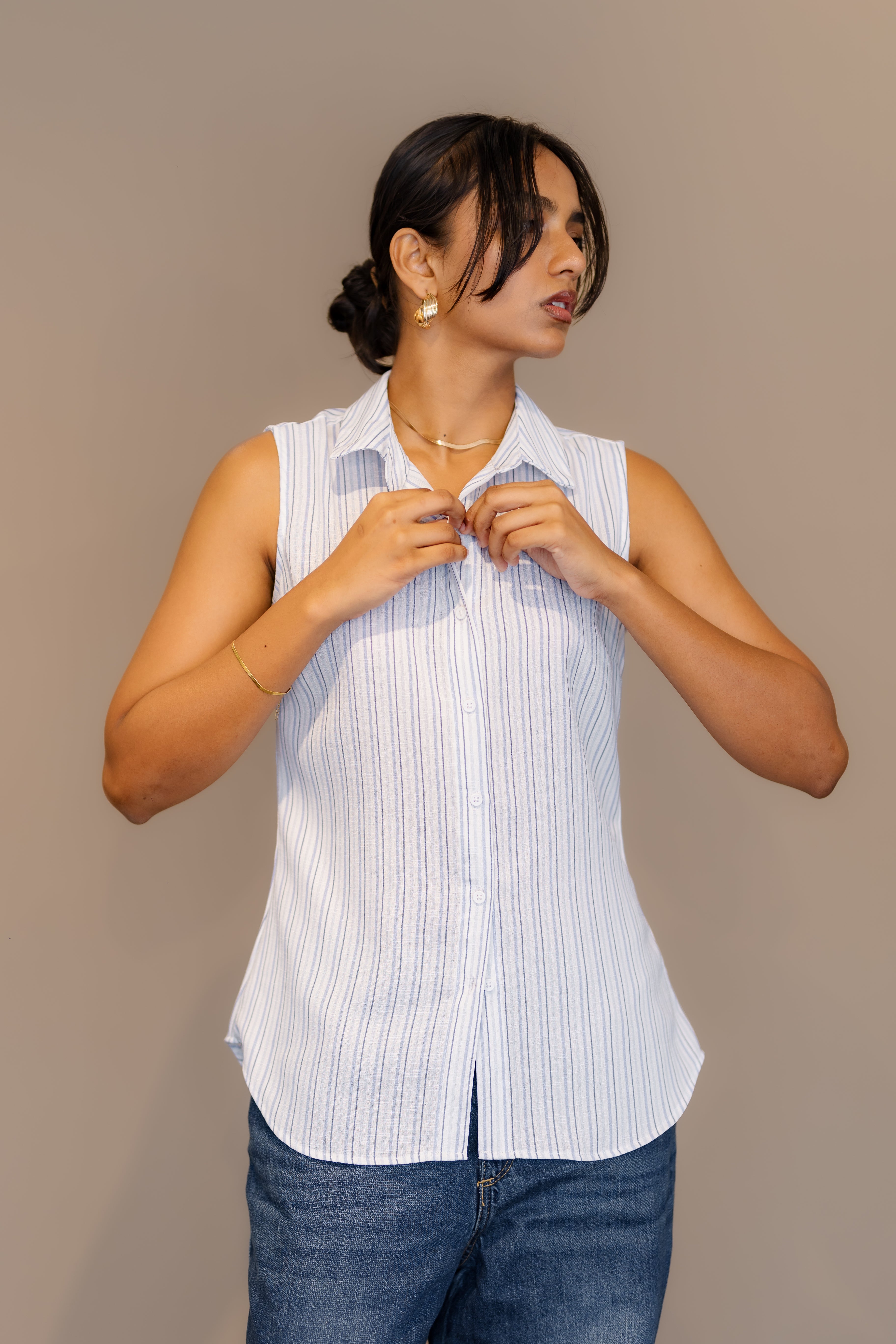 Sleeveless Button Down Shirt