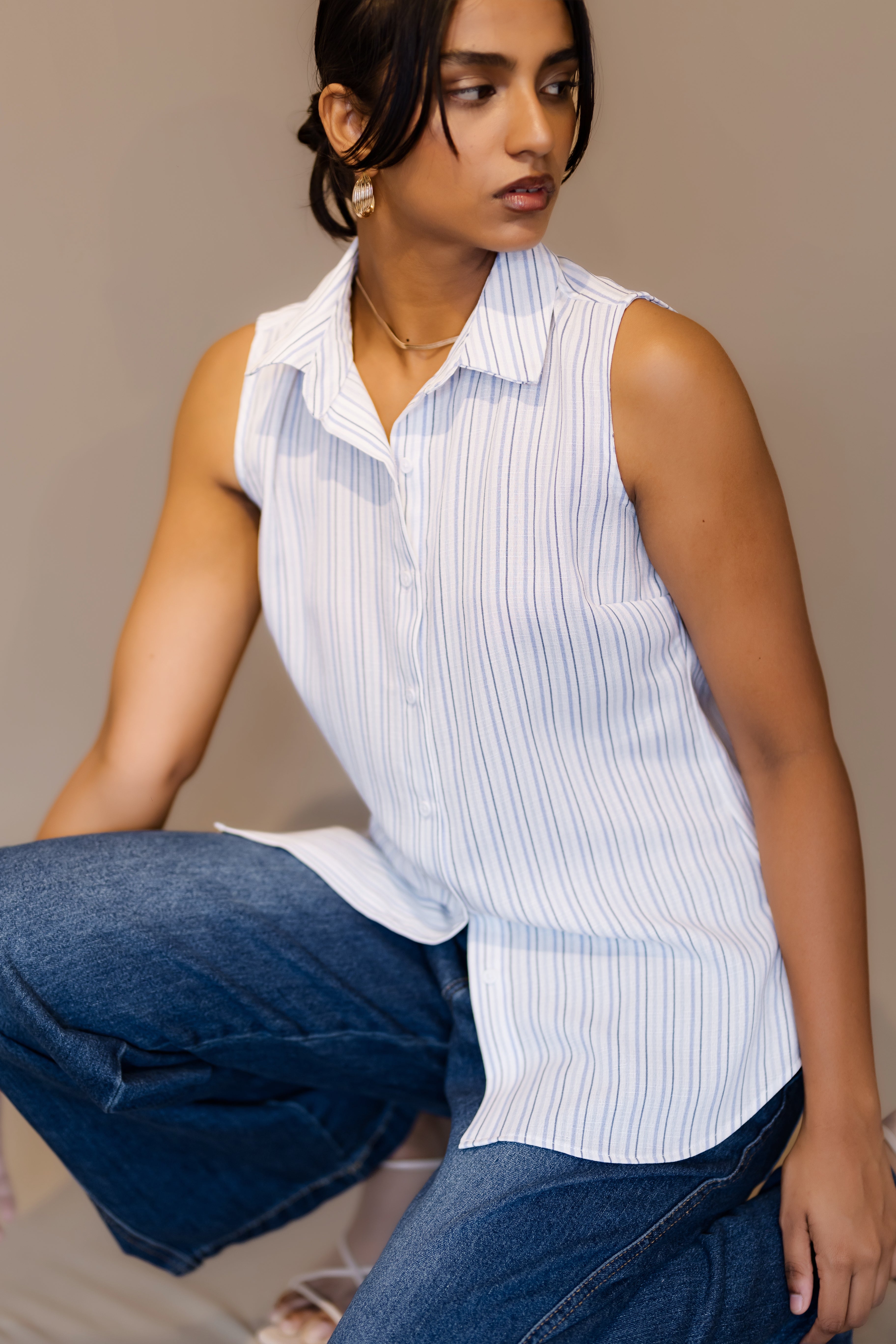 Sleeveless Button Down Shirt