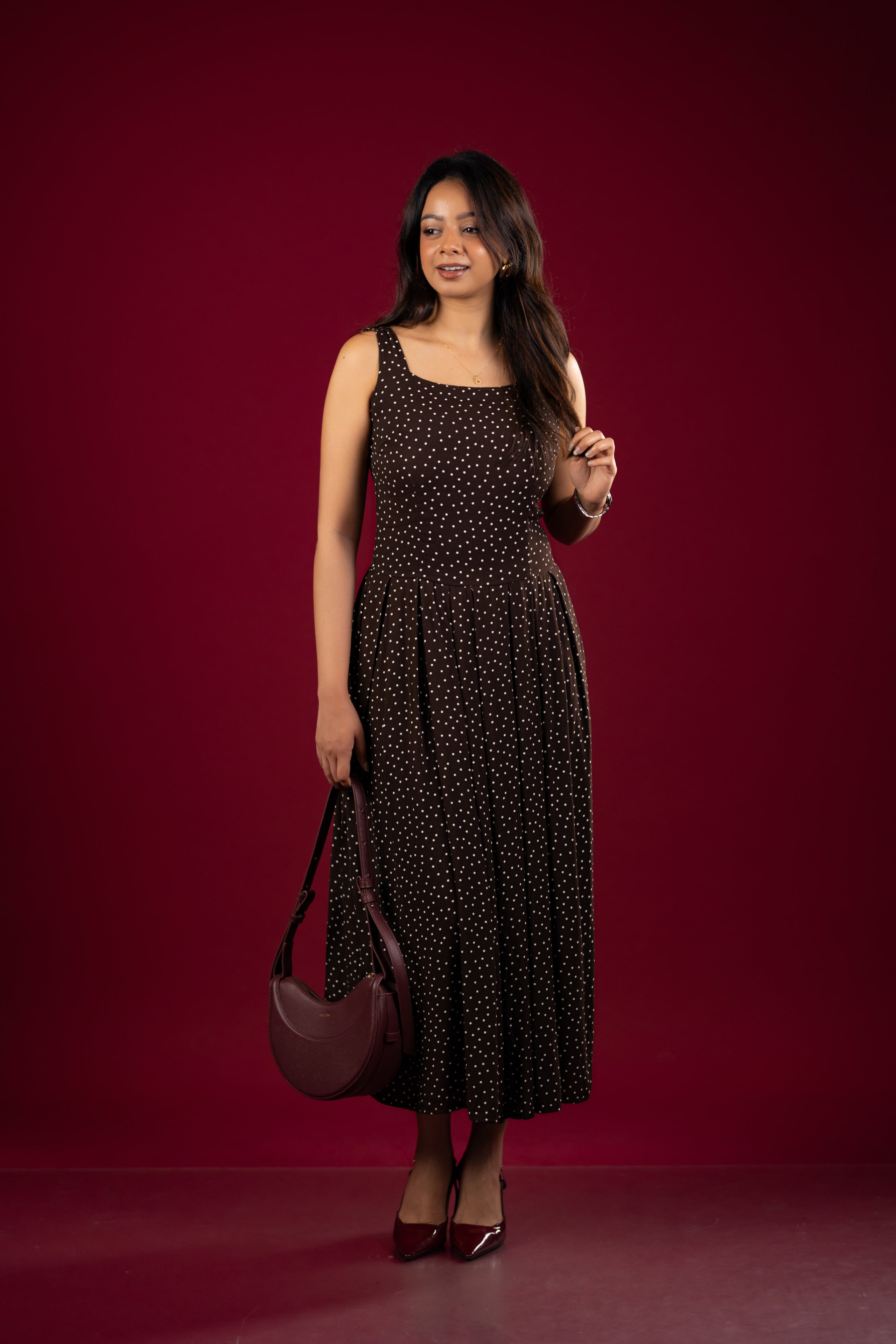 Pleated Drop-Waist A-Line Dress