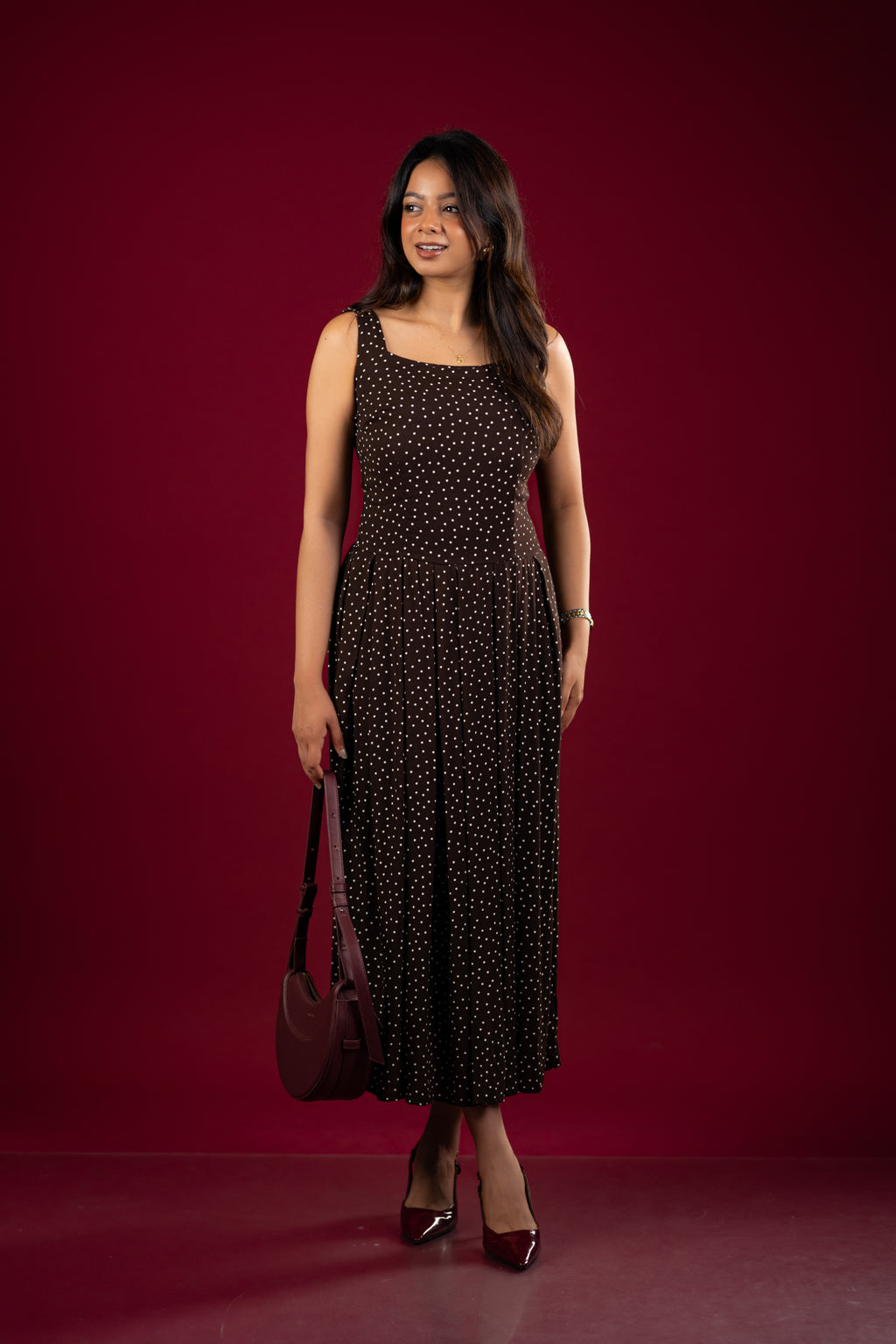 Pleated Drop-Waist A-Line Dress
