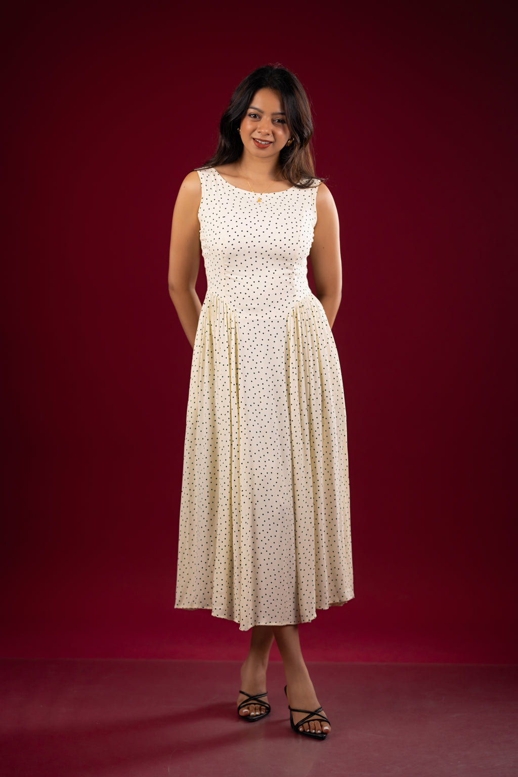 The Ivory Polka Dot Pleated Midi
