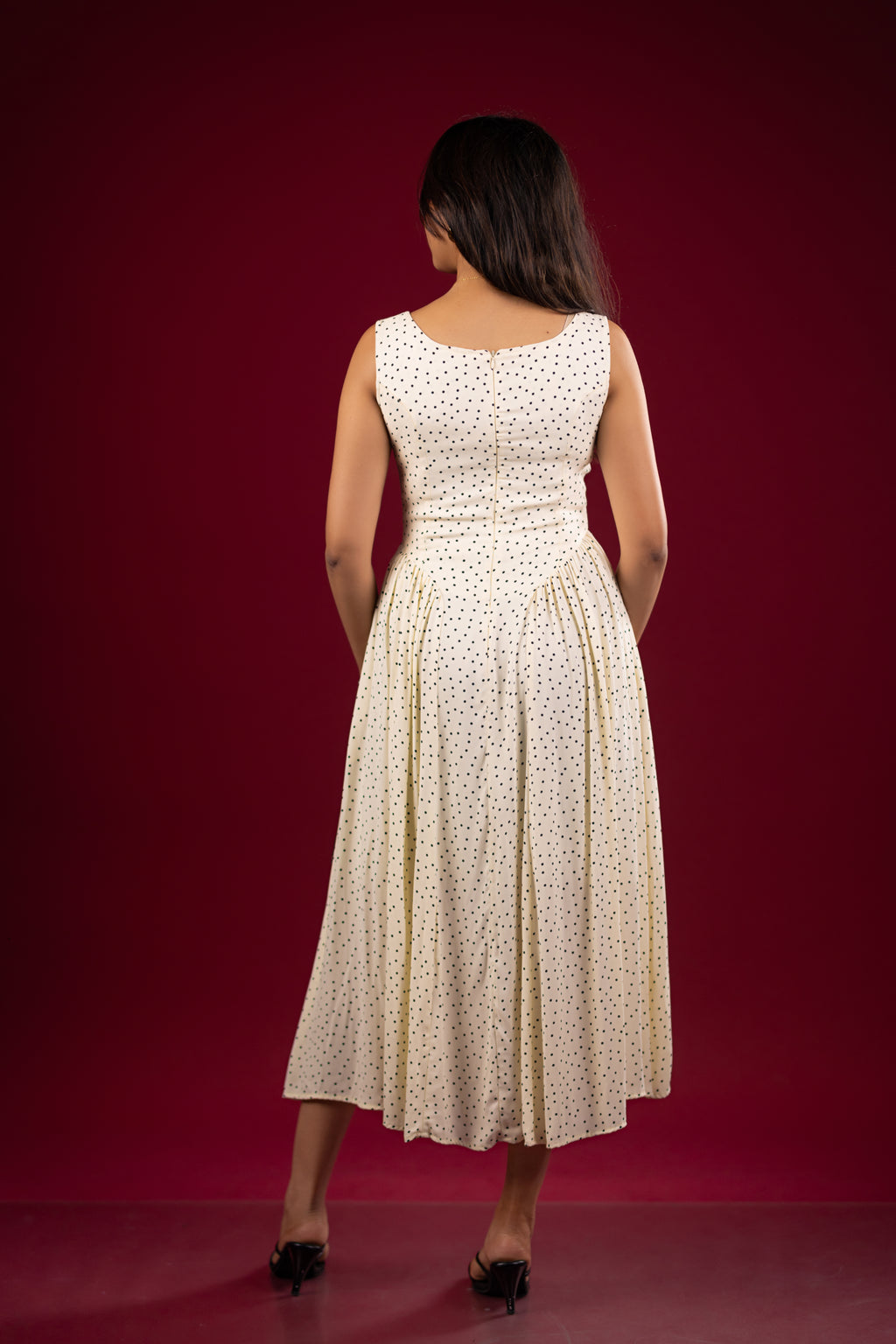 The Ivory Polka Dot Pleated Midi