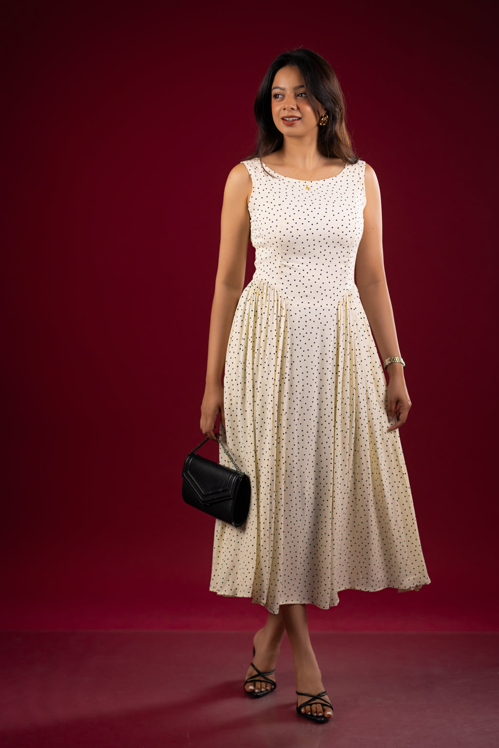 The Ivory Polka Dot Pleated Midi