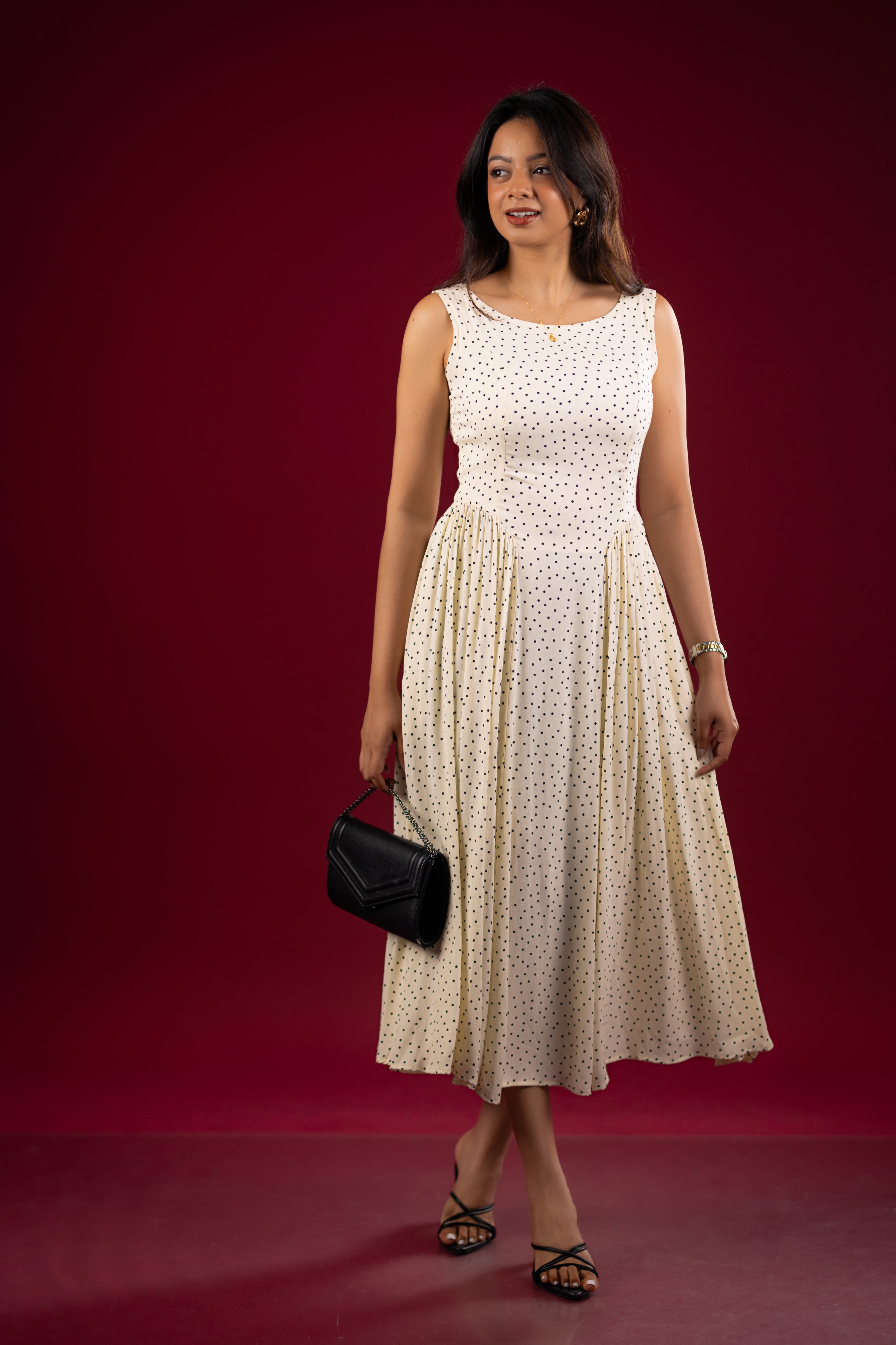 The Ivory Polka Dot Pleated Midi