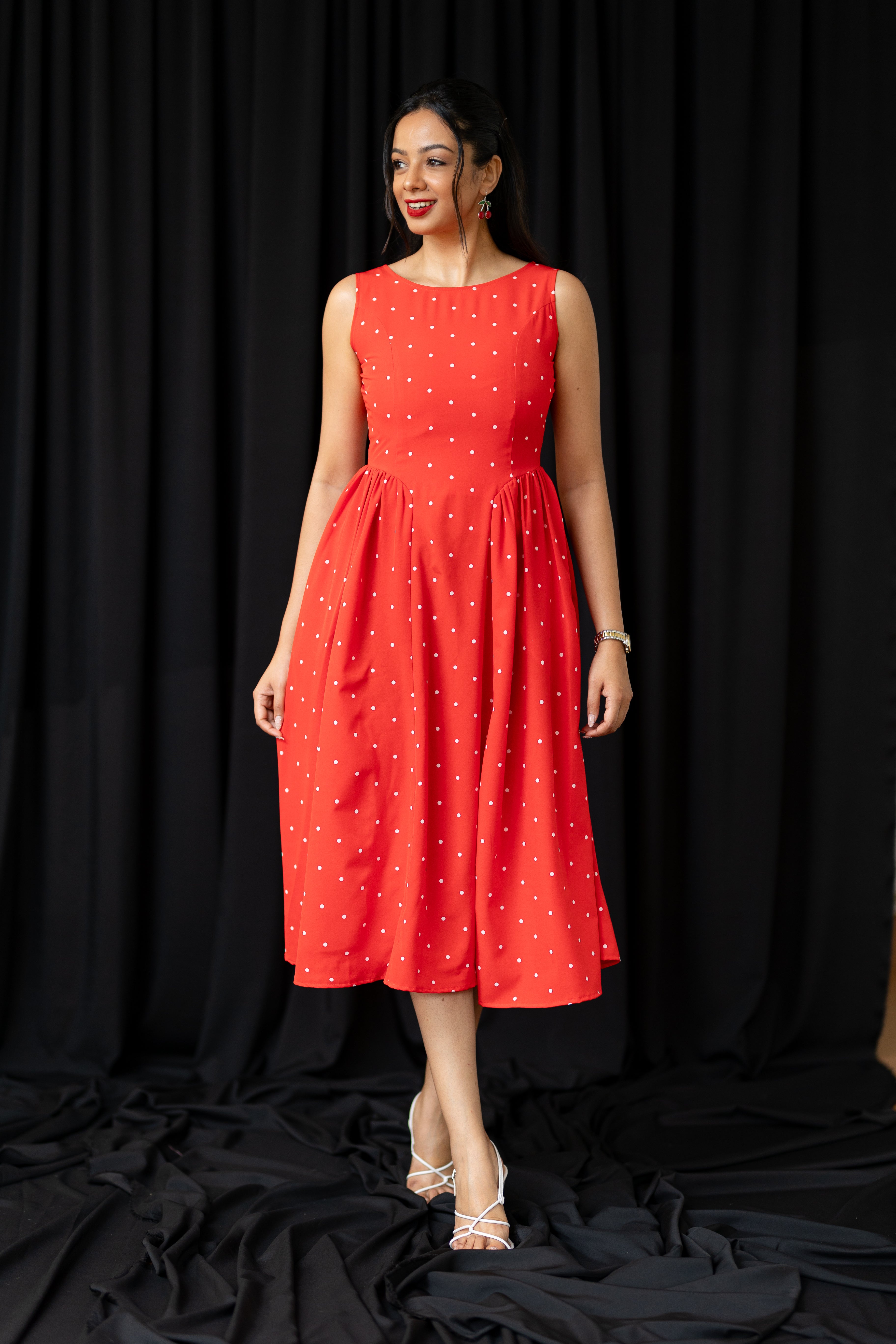 Crimson Charm Polka Dress