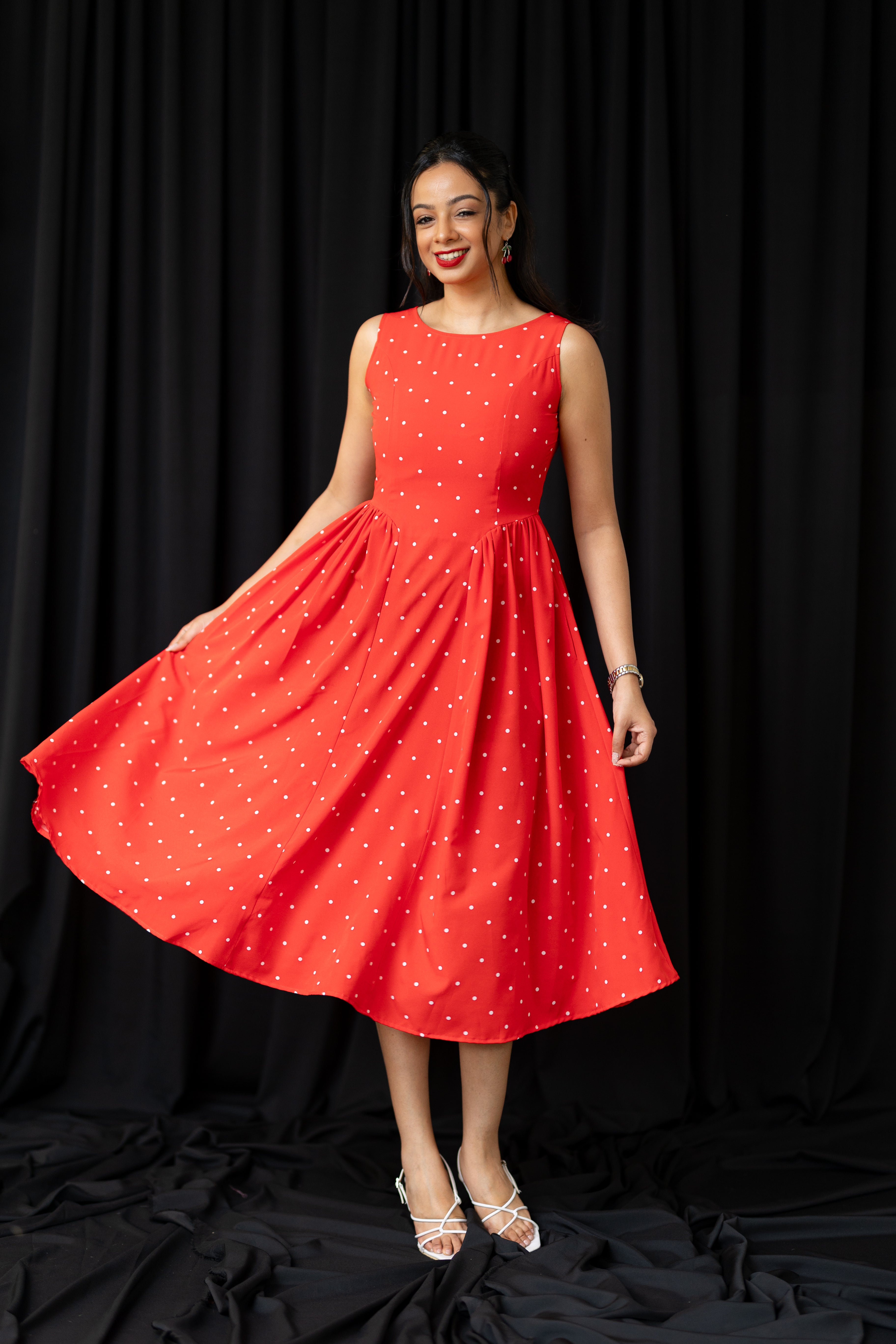 Crimson Charm Polka Dress