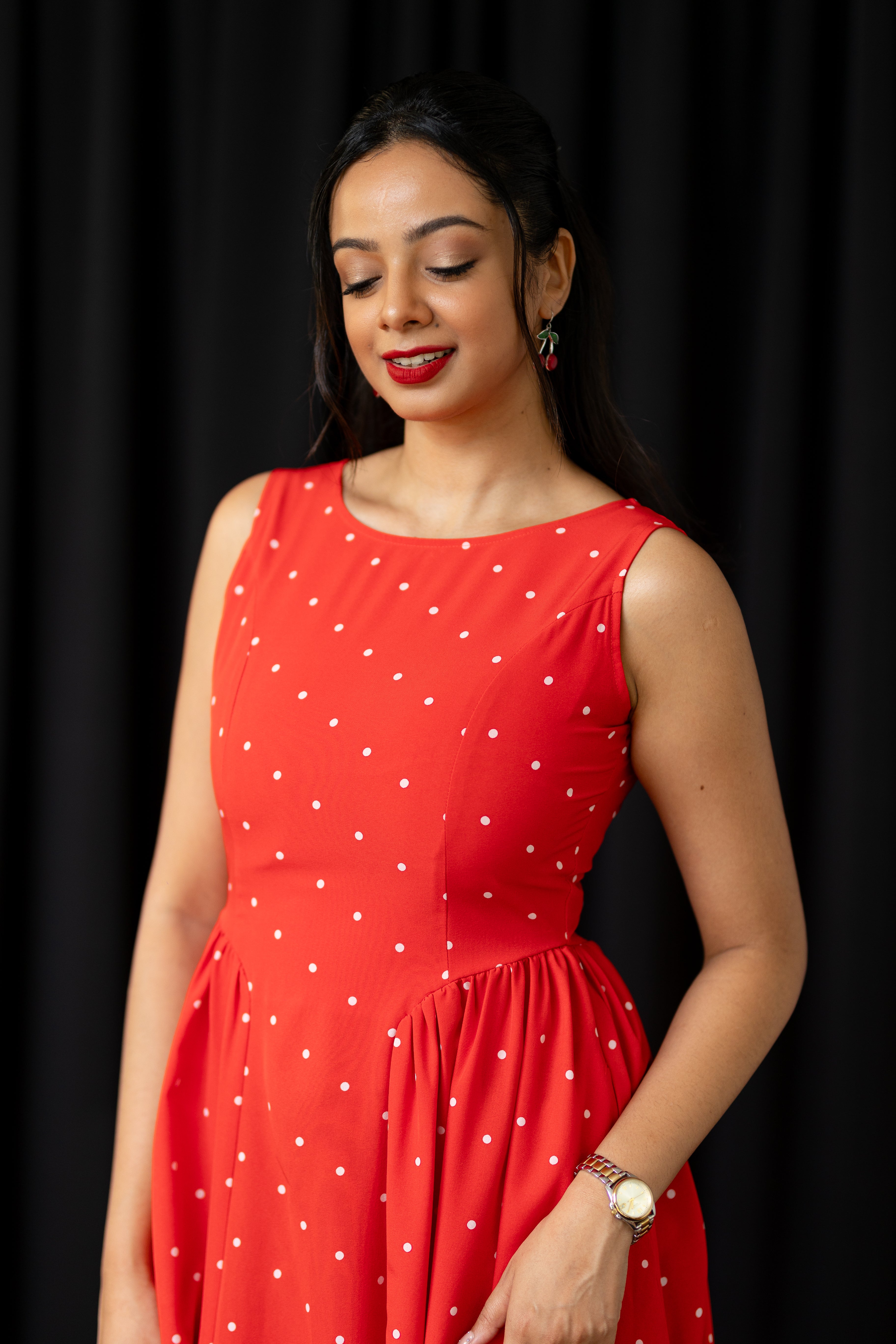 Crimson Charm Polka Dress