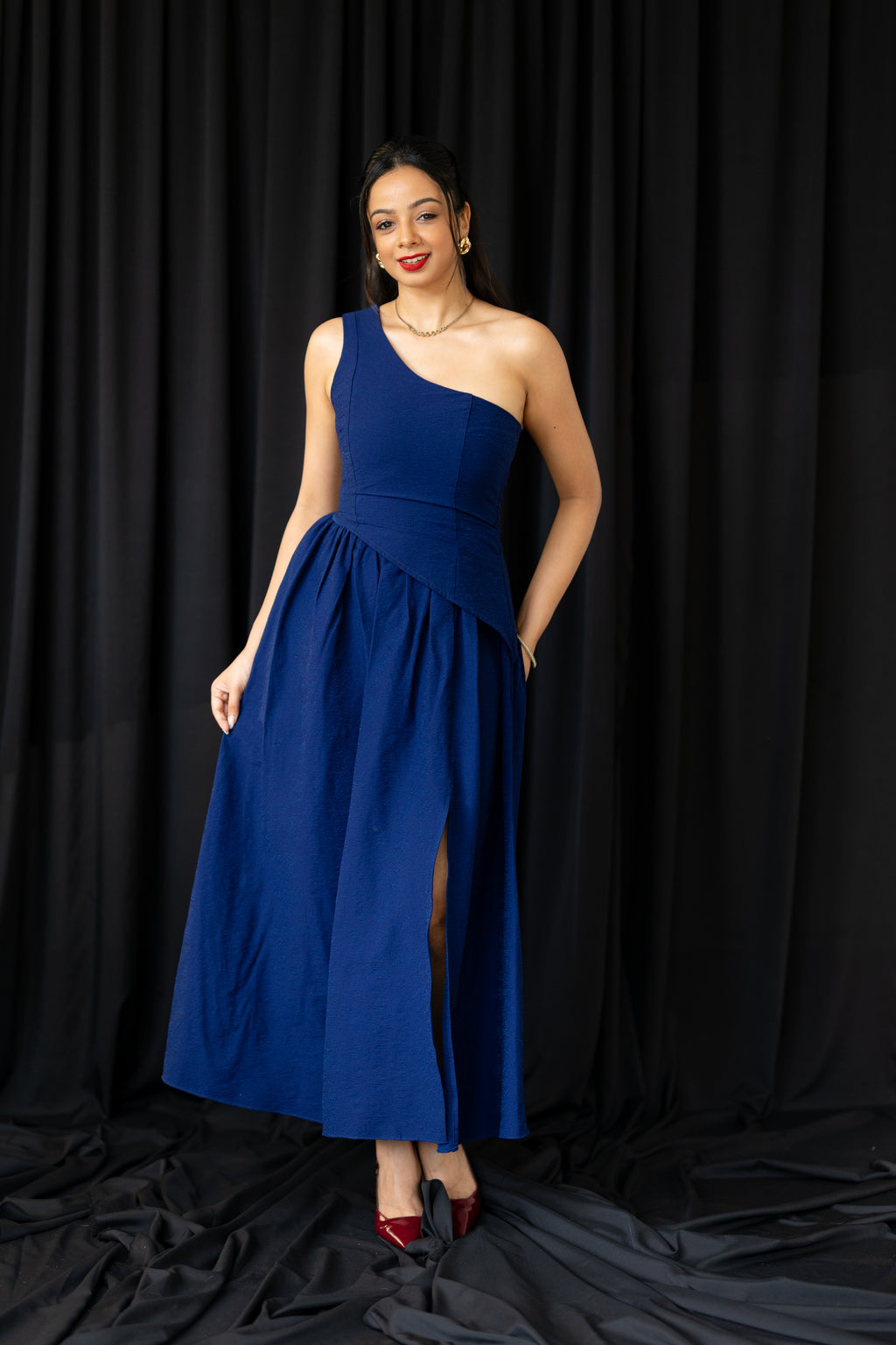The One-Shoulder Architectural Midi Dress