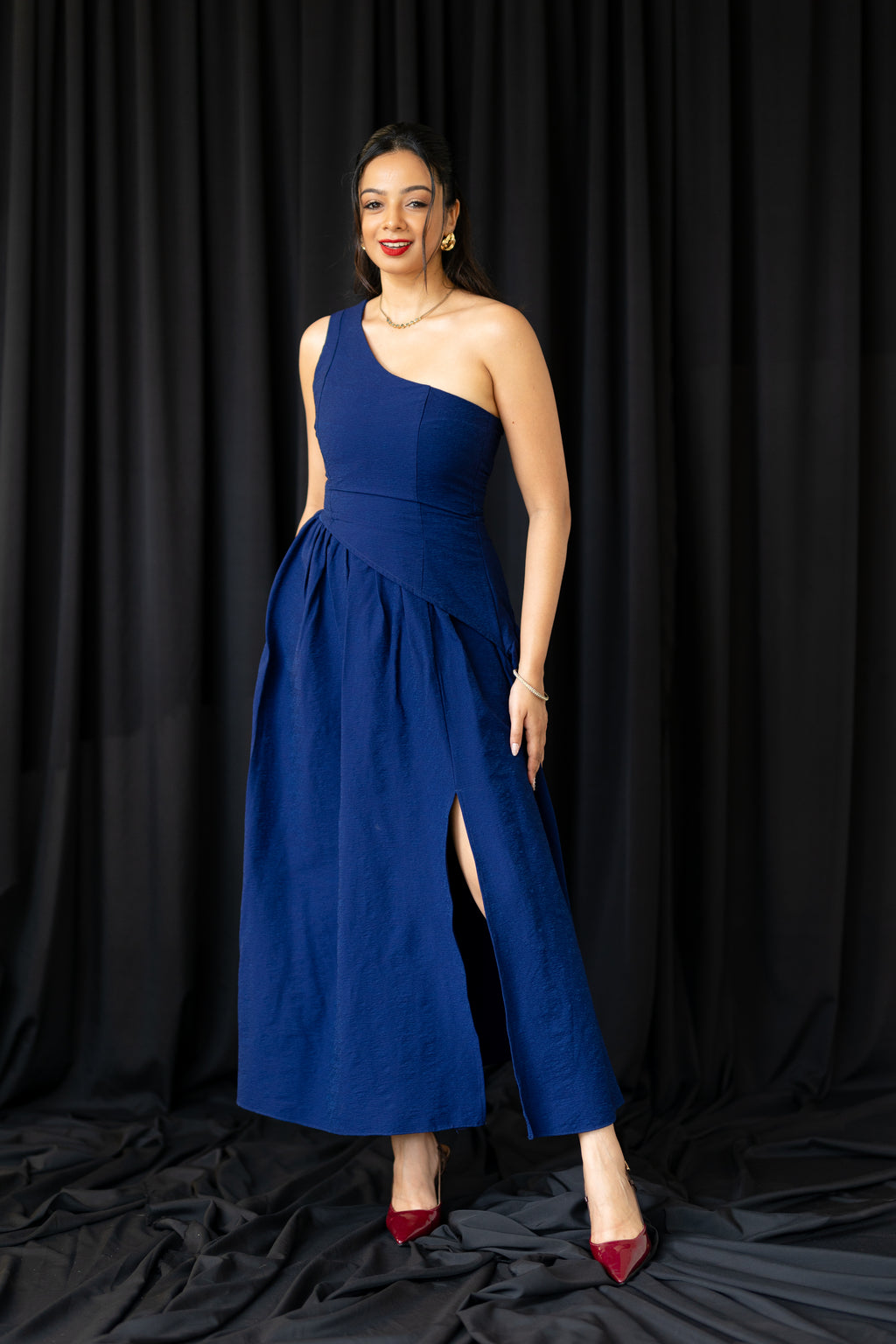 The One-Shoulder Architectural Midi Dress