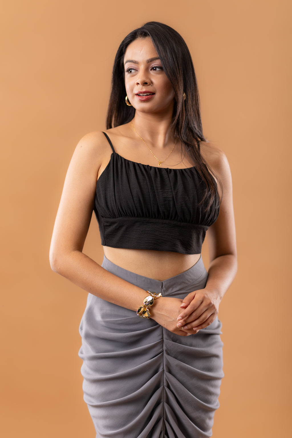 Graphite Ruched Drape Skirt