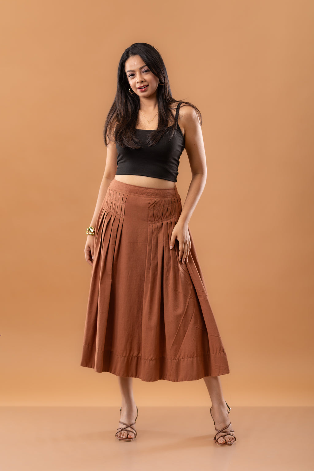 The Terra-Cotta Pleated Midi Skirt