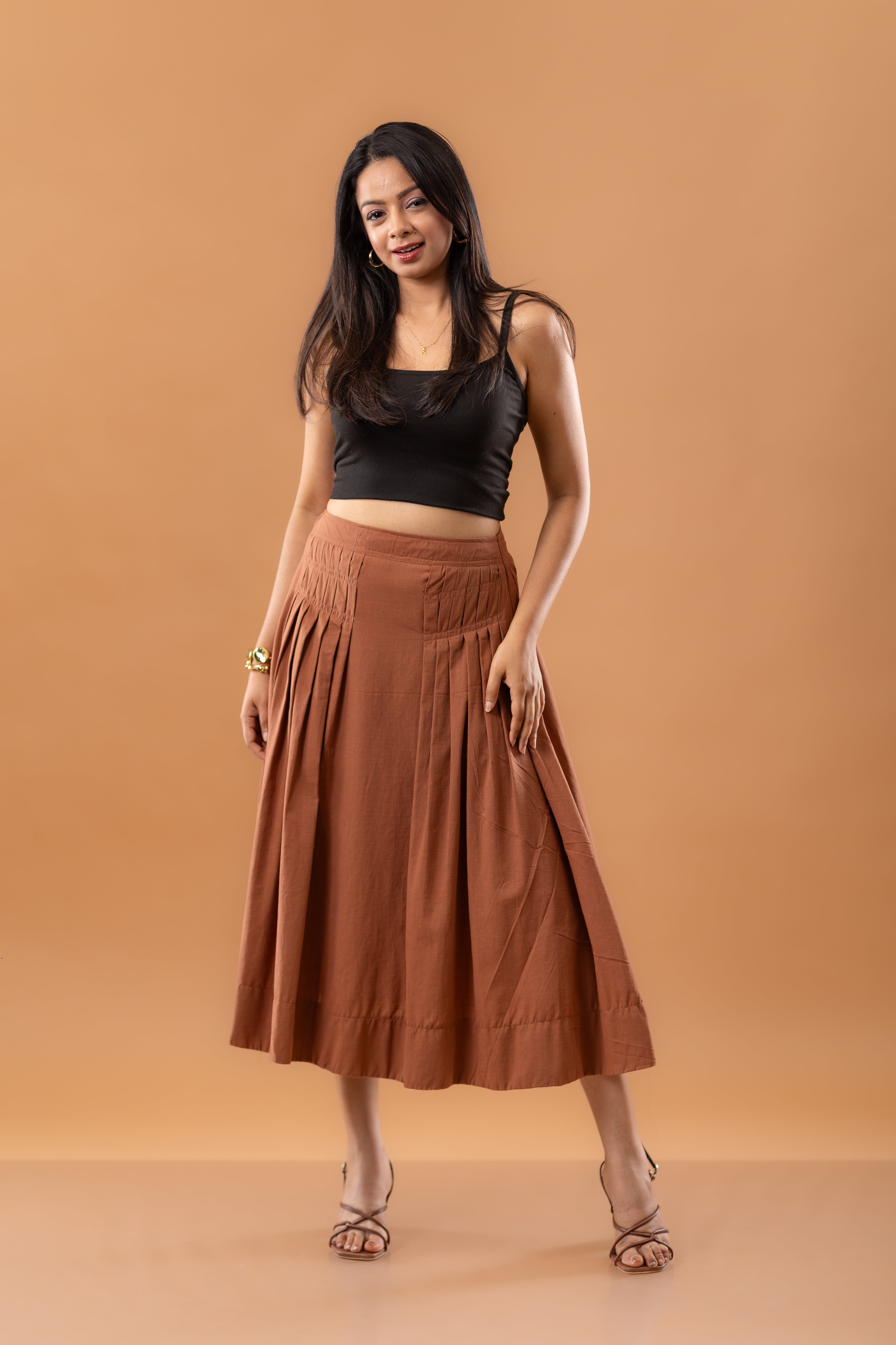 The Terra-Cotta Pleated Midi Skirt