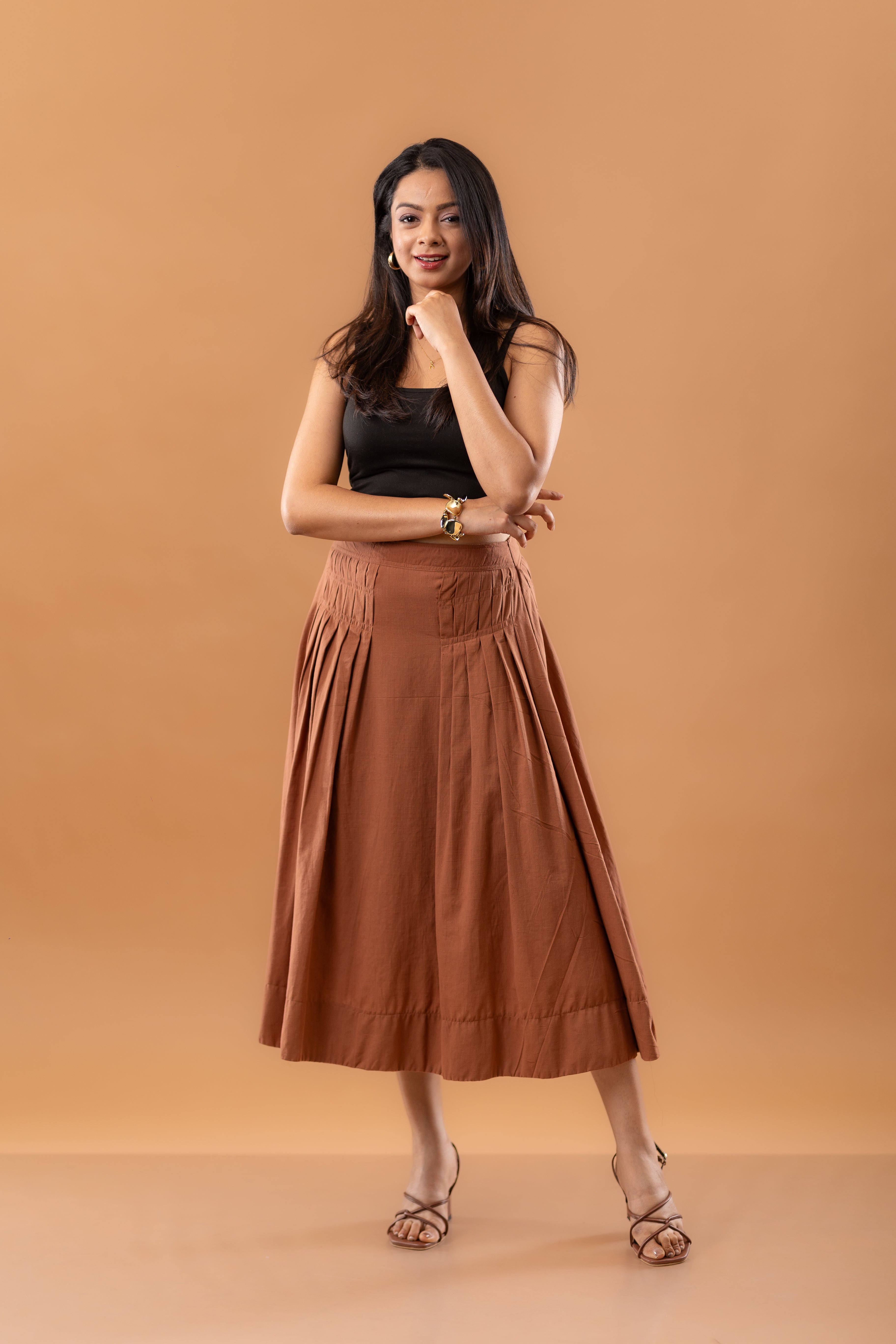 The Terra-Cotta Pleated Midi Skirt