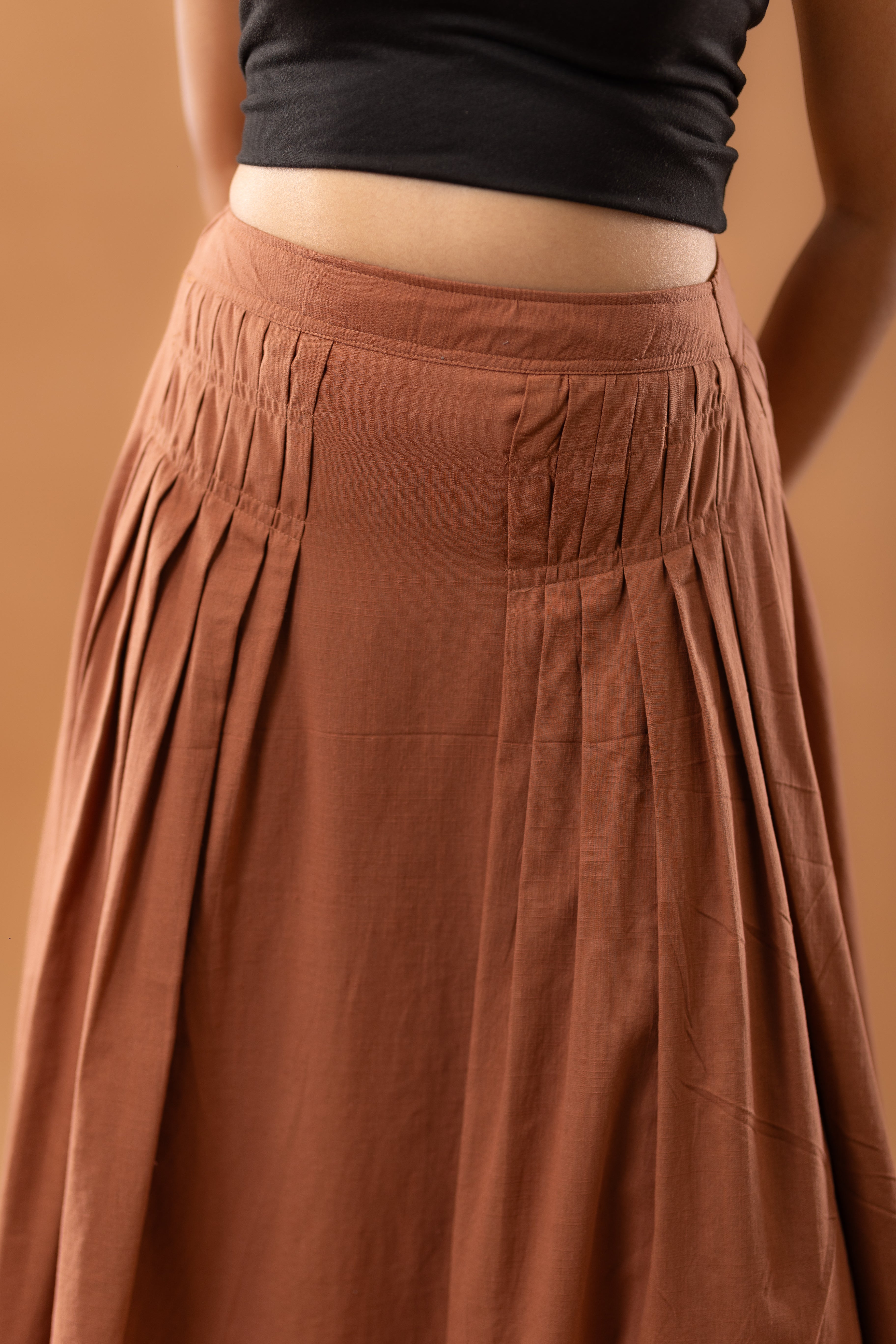 The Terra-Cotta Pleated Midi Skirt