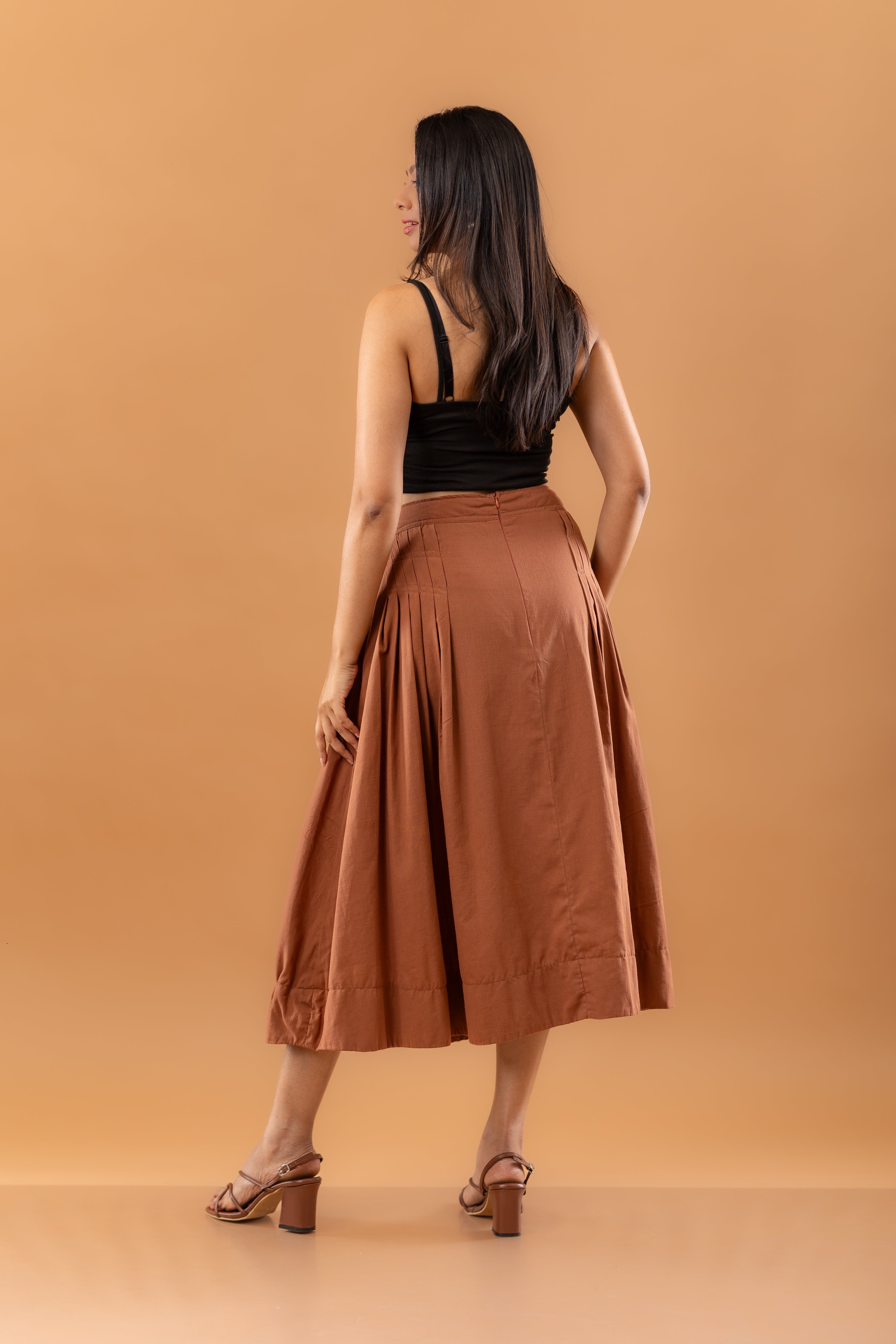 The Terra-Cotta Pleated Midi Skirt