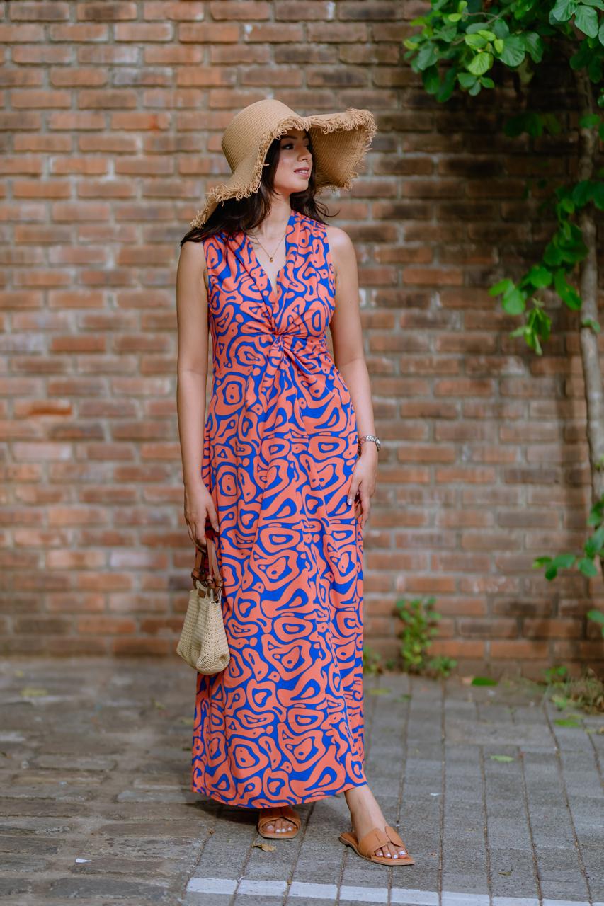 Orange And Blue Abstract Maxi Dress