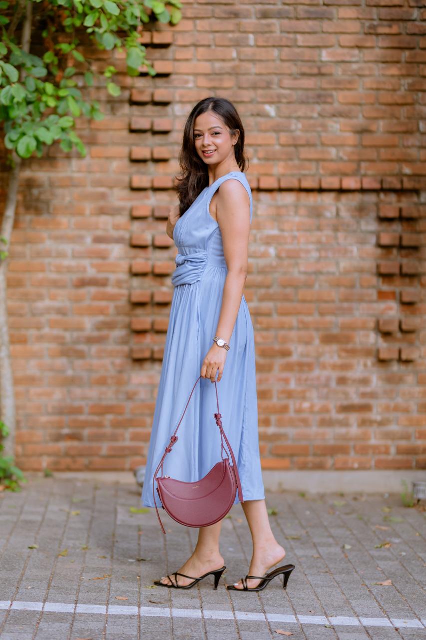 Light Blue Gathered Midi Dress