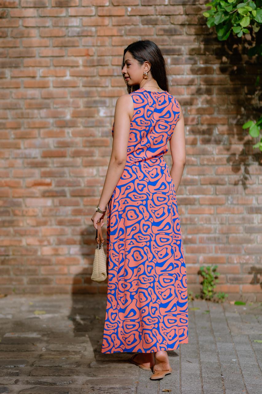 Orange And Blue Abstract Maxi Dress