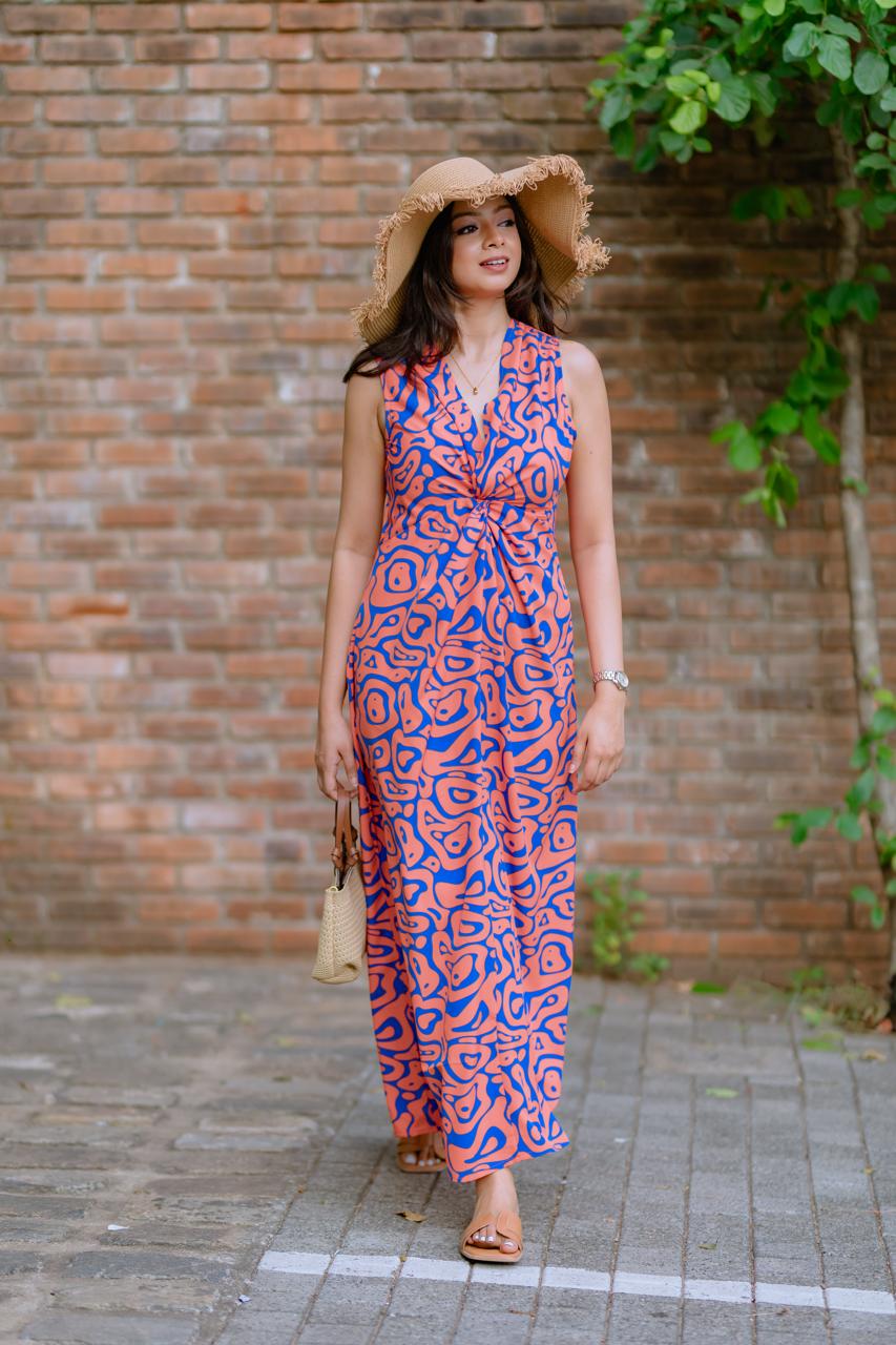 Orange And Blue Abstract Maxi Dress