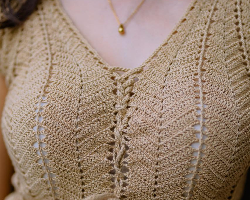 Tan Front Knot Crochet top