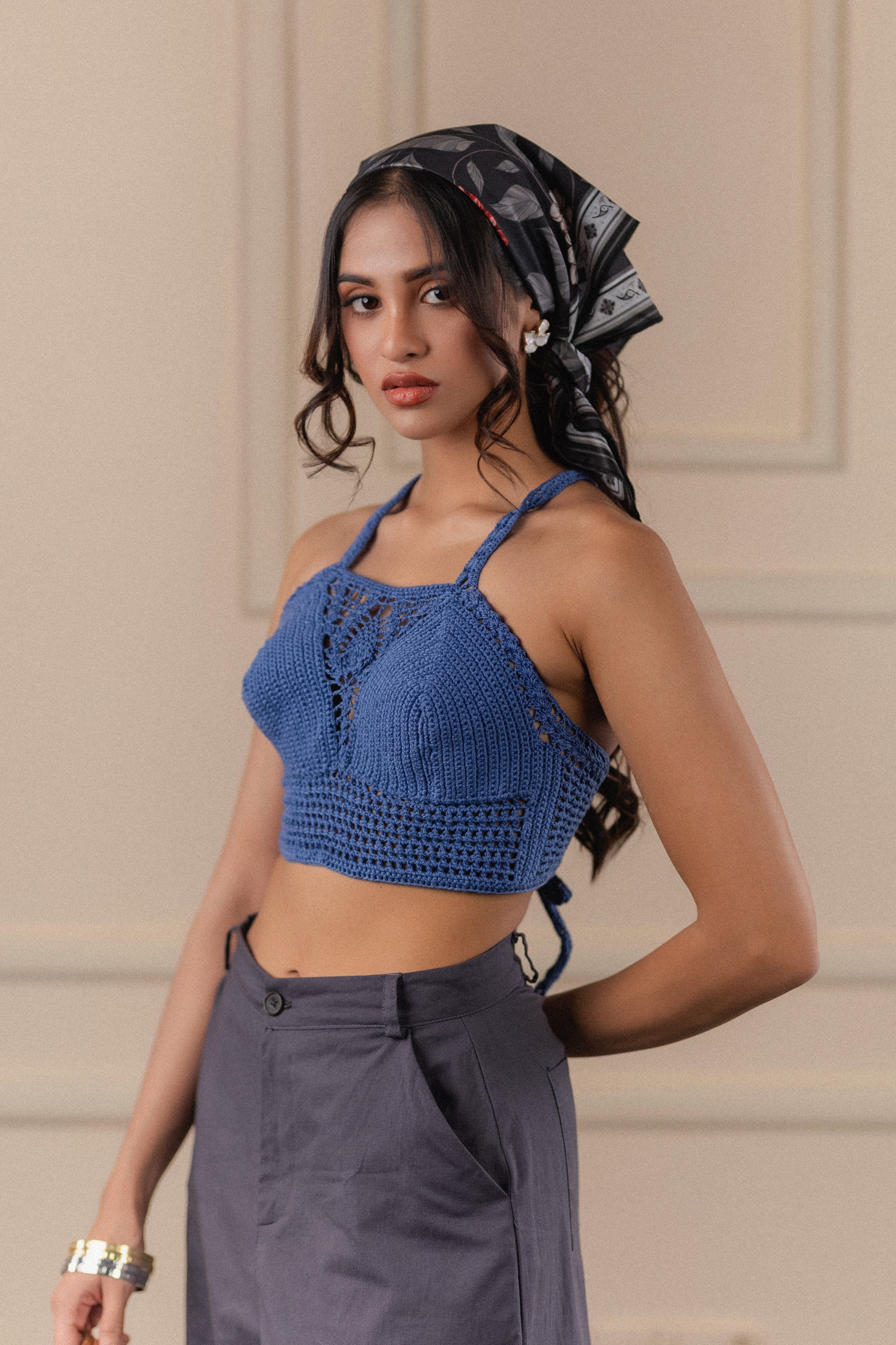 Handcrafted Blue Crochet Halter Top