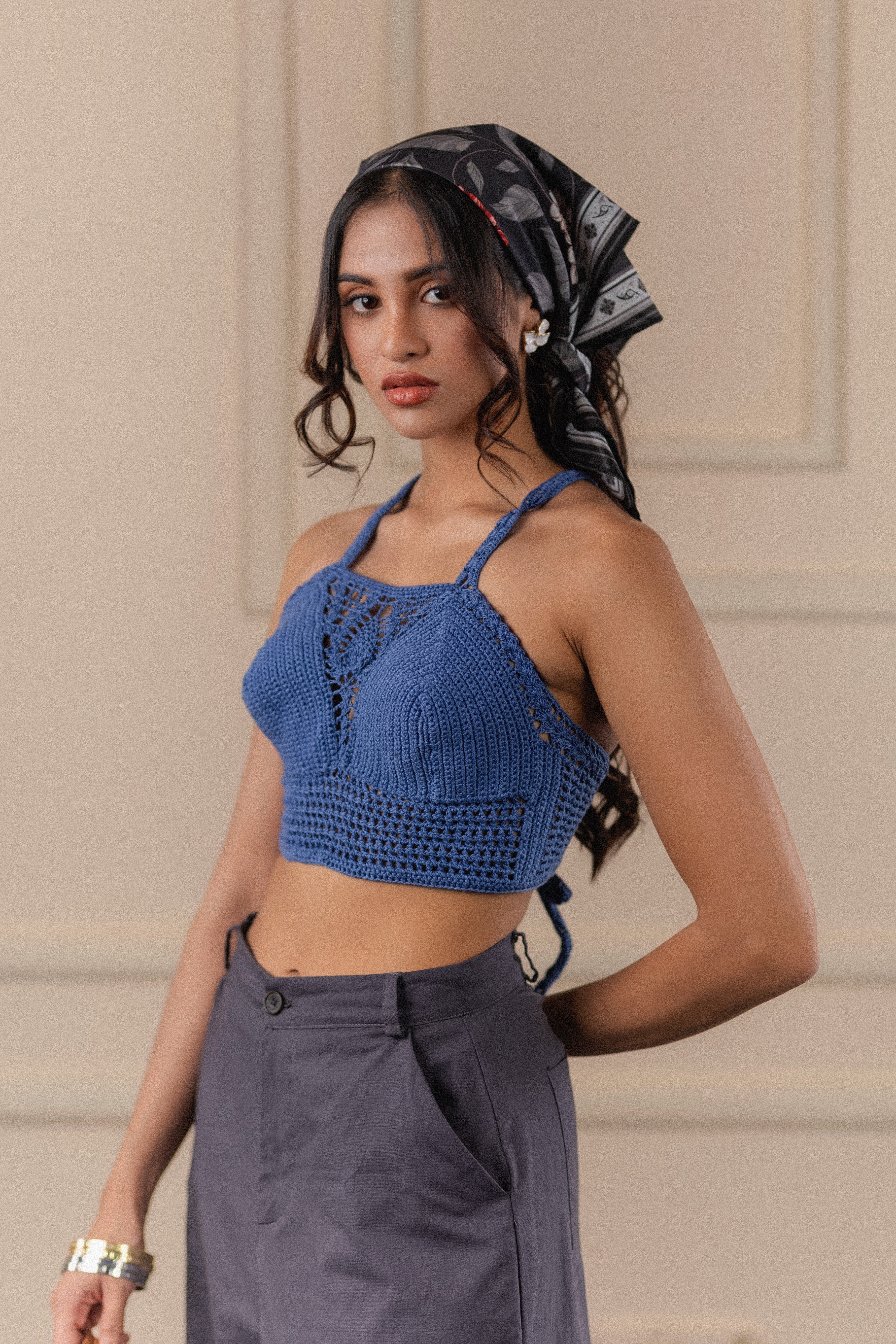 Handcrafted Blue Crochet Halter Top