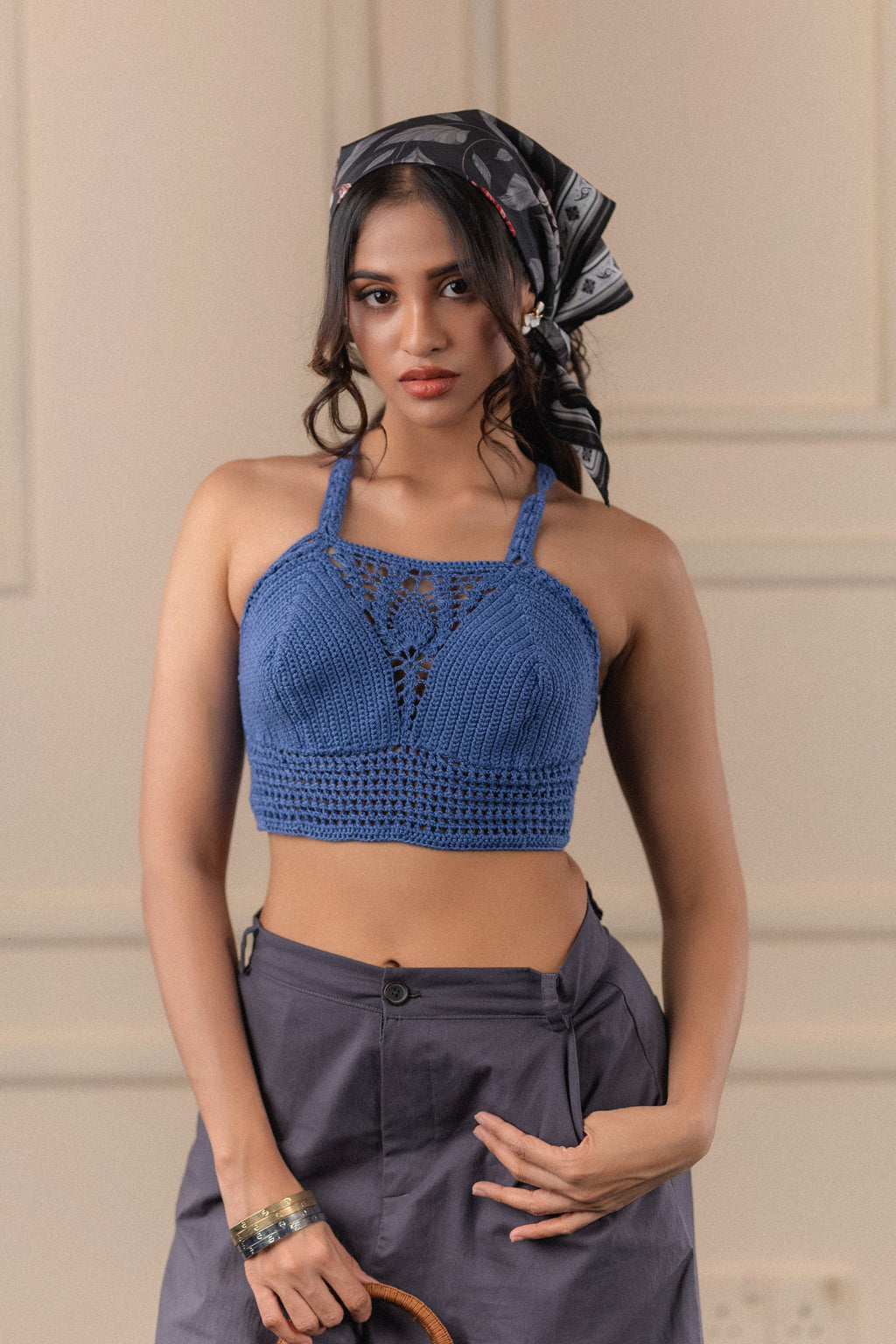 Handcrafted Blue Crochet Halter Top