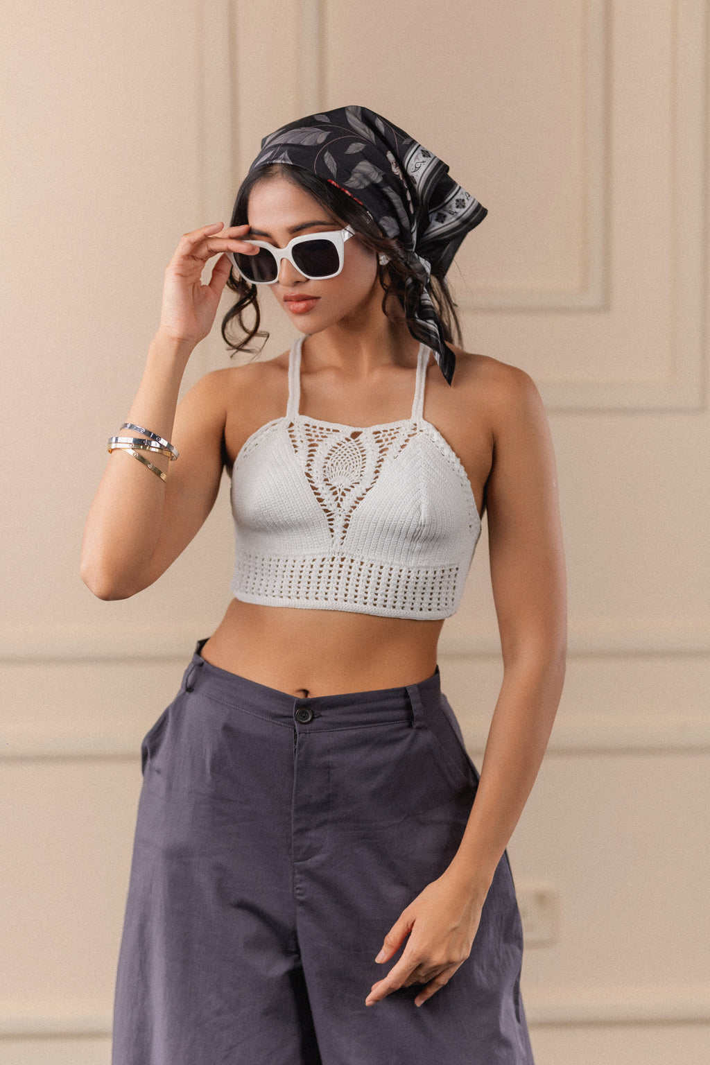 Handcrafted White Crochet Halter Top